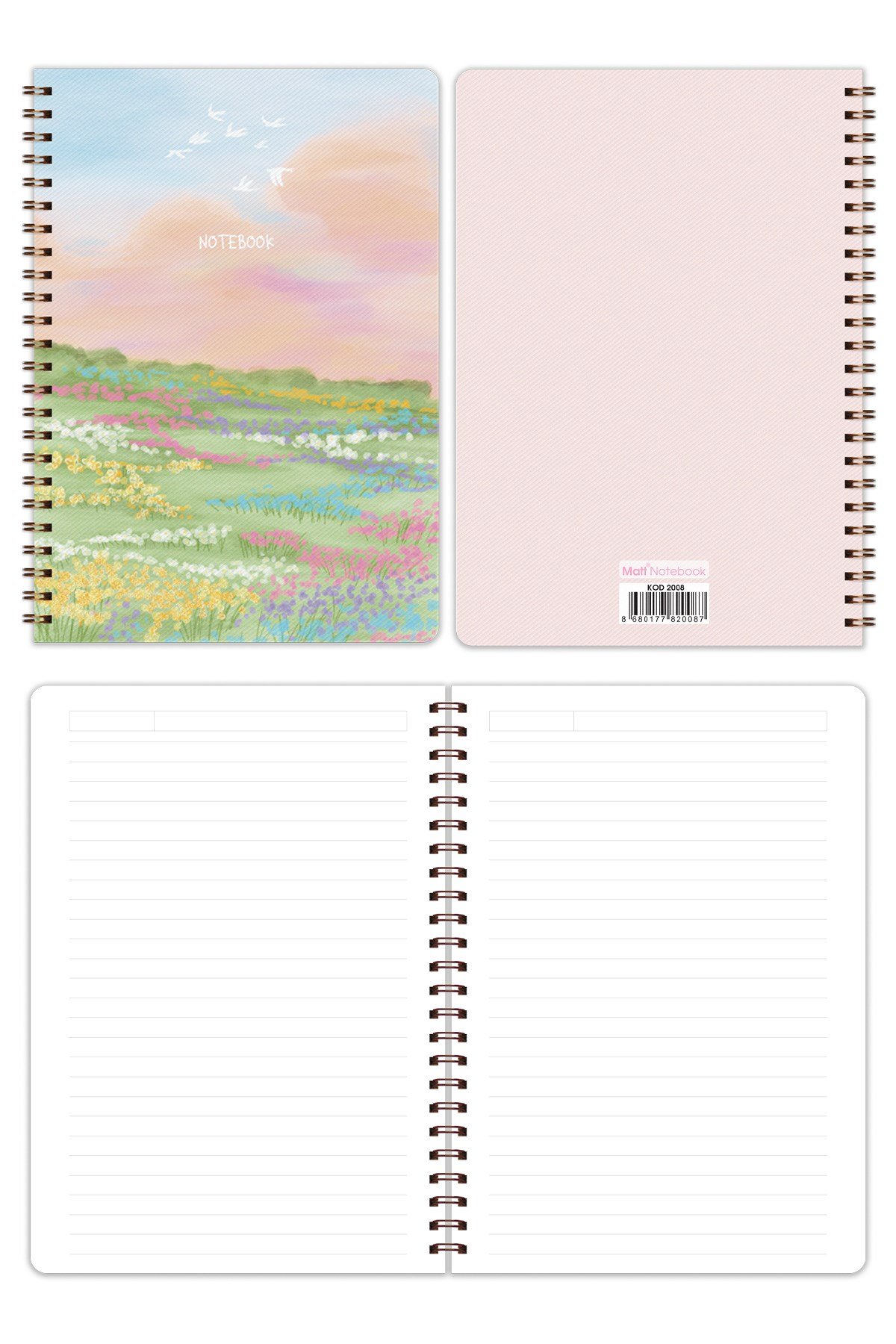 Matt Notebook A5 Spiralli Okul Defteri 80 yaprak 2'li Set – Çizgili & Kareli