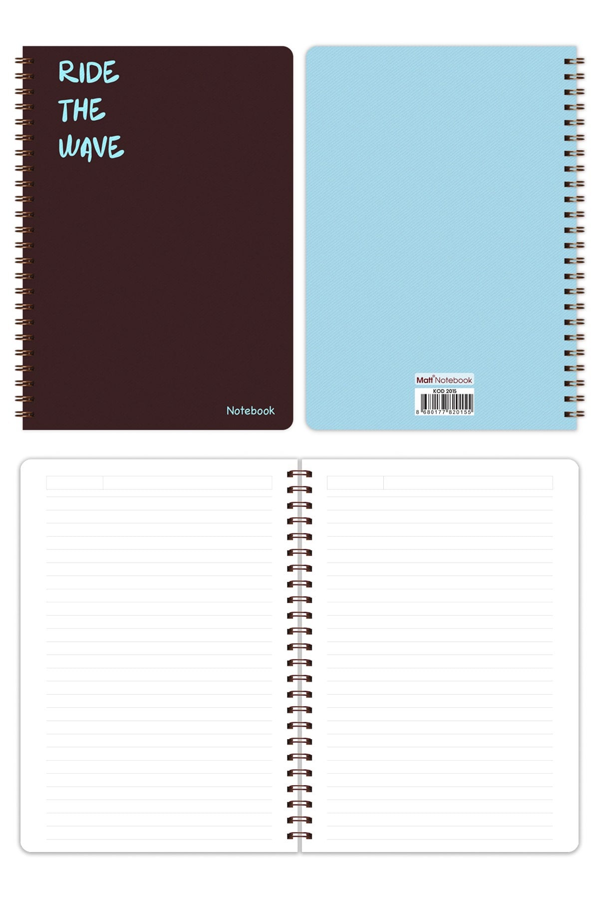 Matt Notebook A5 Spiralli Okul Defteri 80 yaprak 2'li Set – Çizgili & Kareli