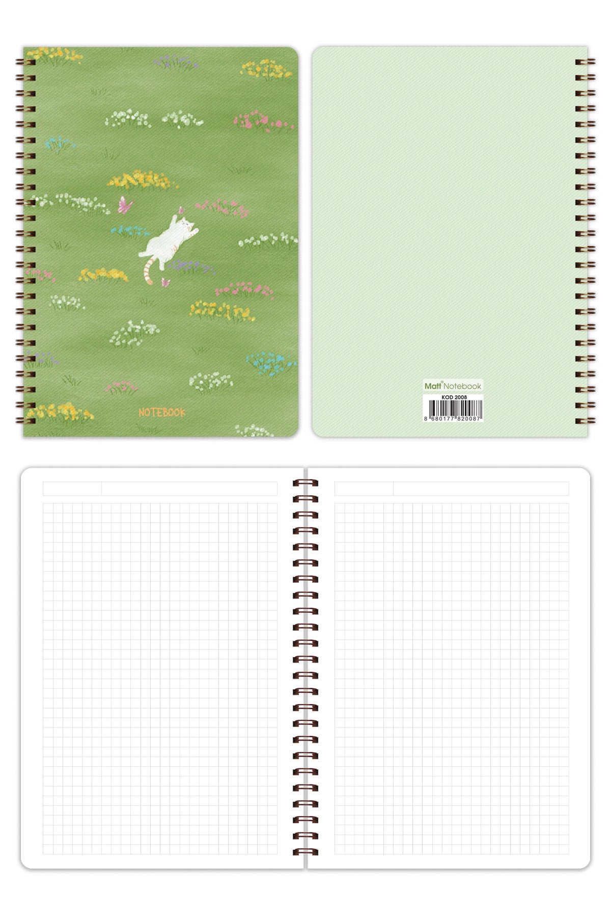 Matt Notebook A5 Spiralli Okul Defteri 80 yaprak 2'li Set – Çizgili & Kareli