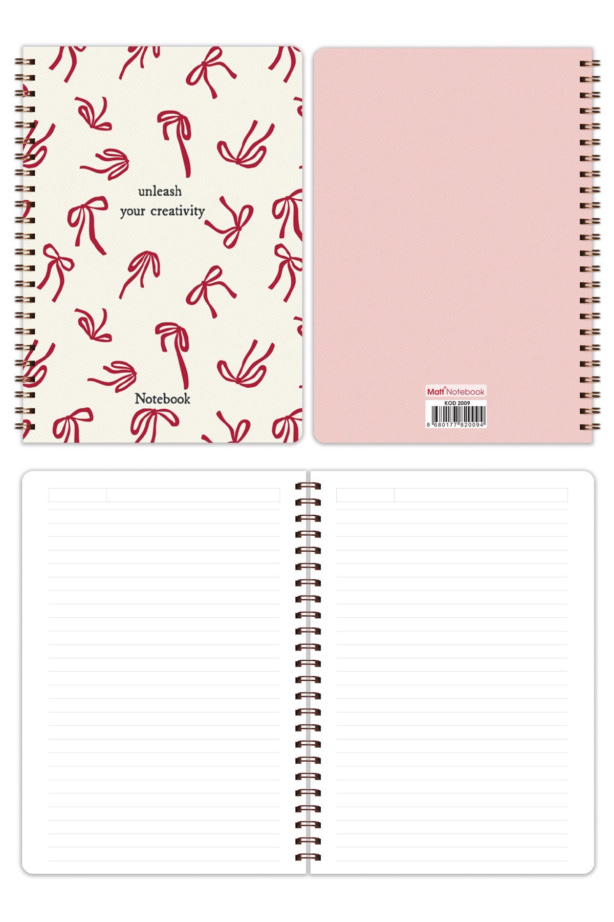 Matt Notebook A5 Spiralli Okul Defteri 80 yaprak 2'li Set – Çizgili & Kareli