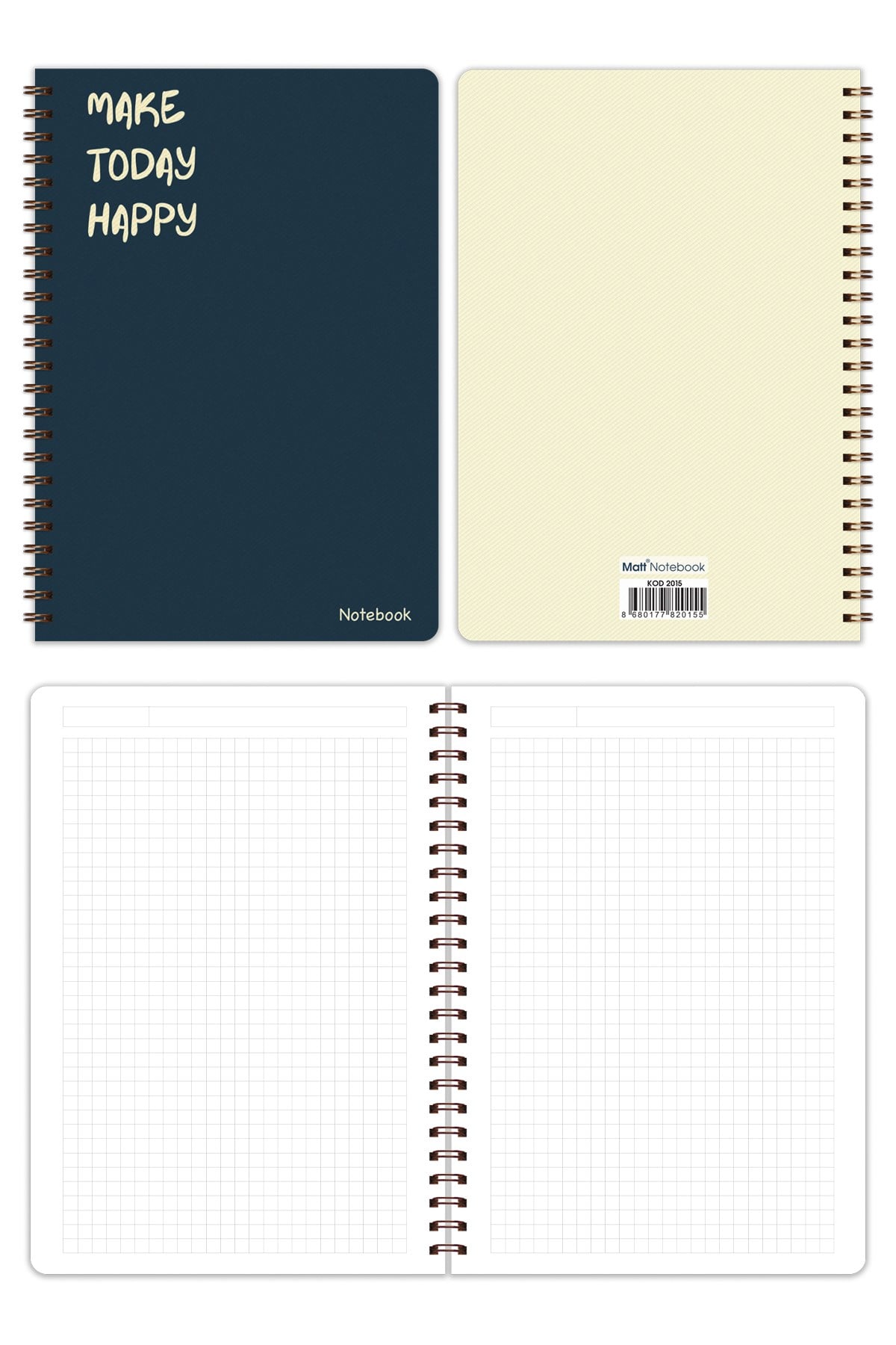 Matt Notebook A5 Spiralli Okul Defteri 80 yaprak 2'li Set – Çizgili & Kareli
