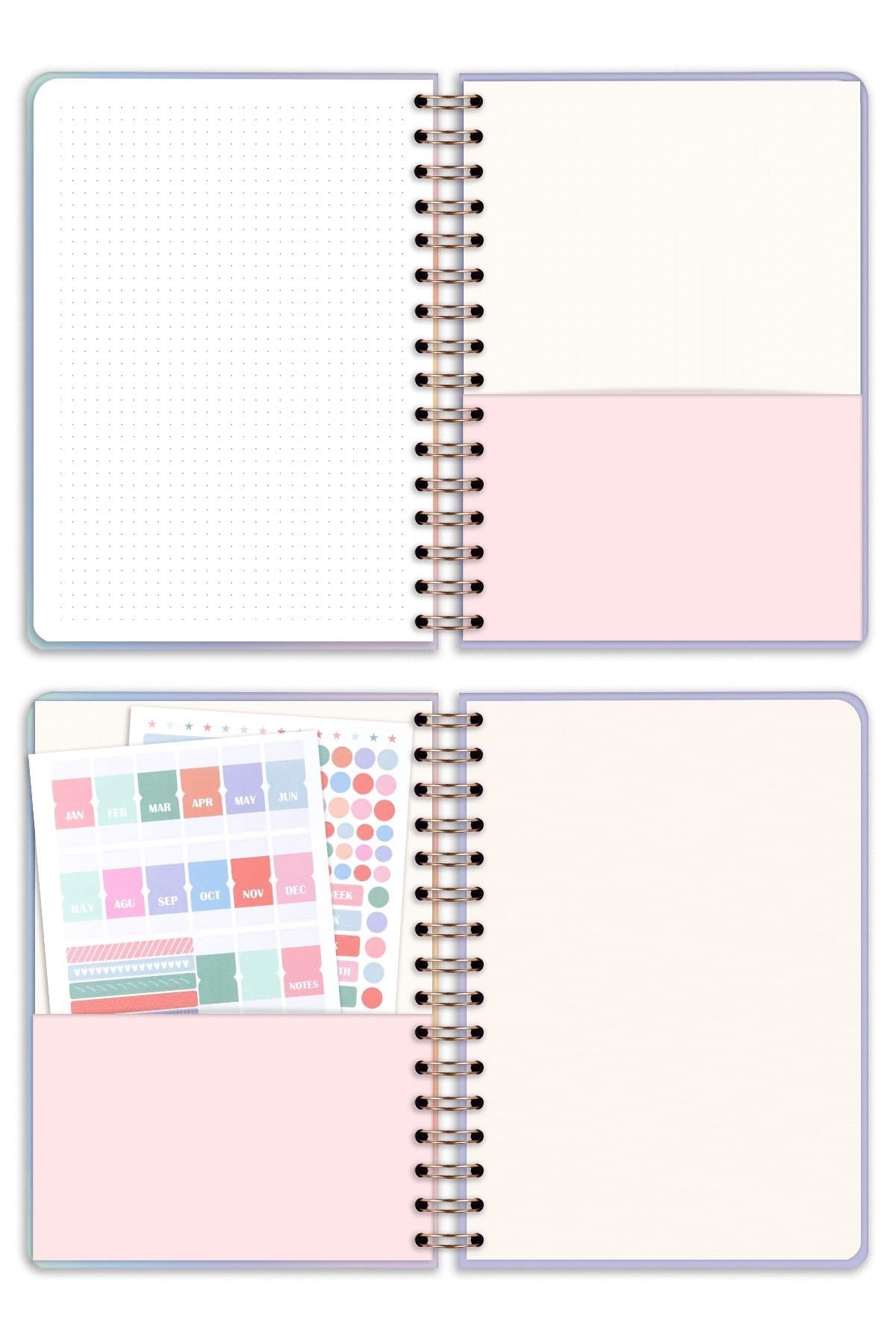 Matt Notebook A5 Spiralli Süresiz Planlayıcı Ajanda Motivasyon Sayfalı Gökkuşağı