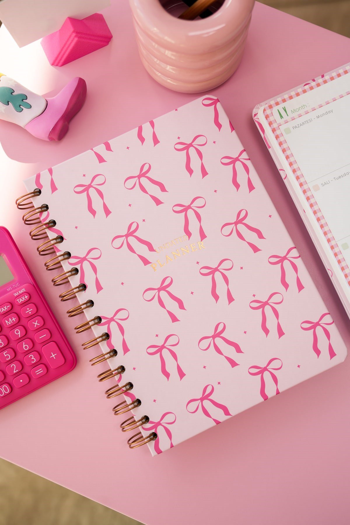 Matt Notebook A5 Spiralli Süresiz Planlayıcı Ajanda Motivasyon Sayfalı Pembe Fiyonk