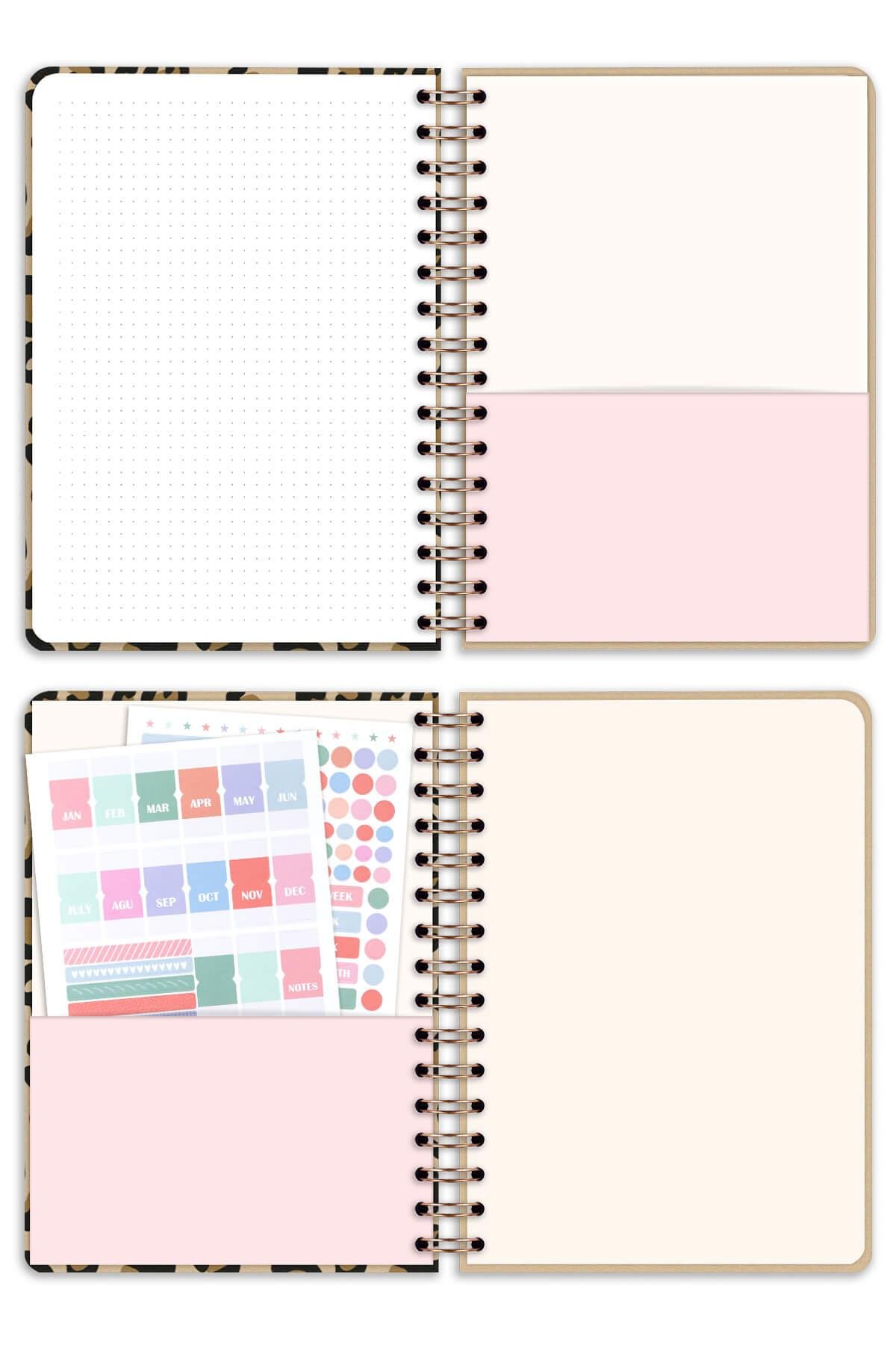 Matt Notebook A5 Spiralli Süresiz Planlayıcı Ajanda Leopar