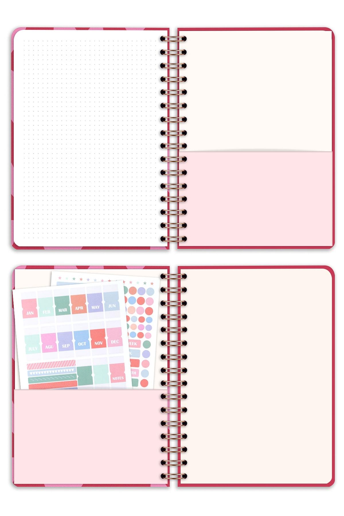 Matt Notebook A5 Spiralli Süresiz Planlayıcı Ajanda Motivasyon Sayfalı Kalpler