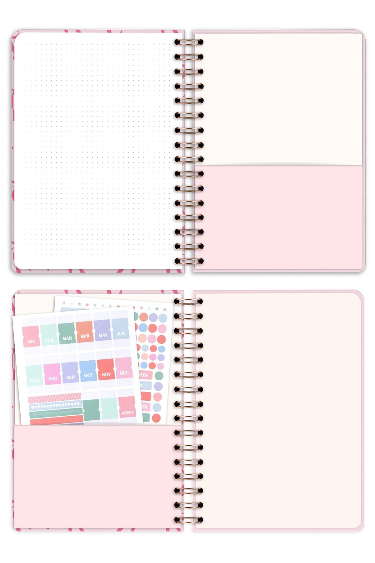 Matt Notebook A5 Spiralli Süresiz Planlayıcı Ajanda Motivasyon Sayfalı Pembe Fiyonk