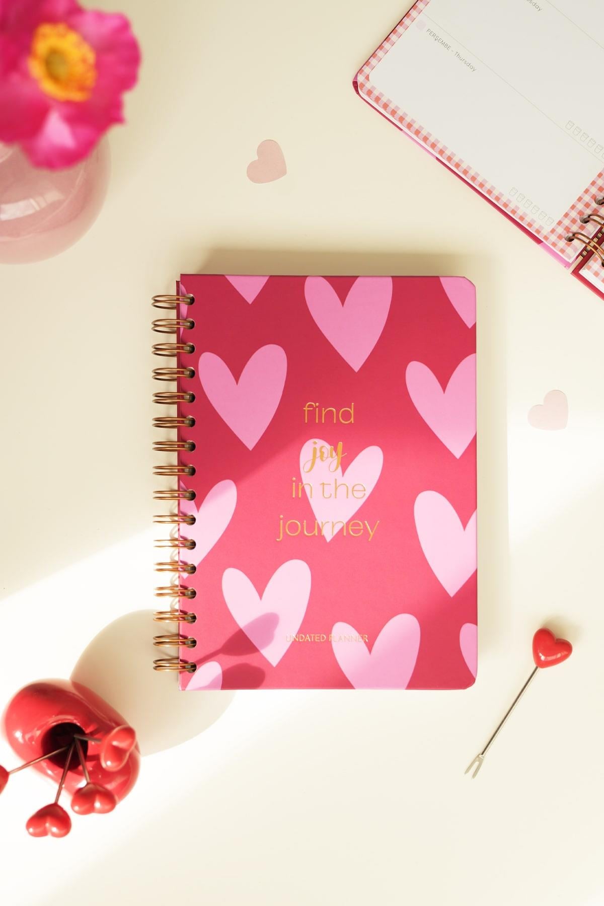 Matt Notebook A5 Spiralli Süresiz Planlayıcı Ajanda Motivasyon Sayfalı Kalpler