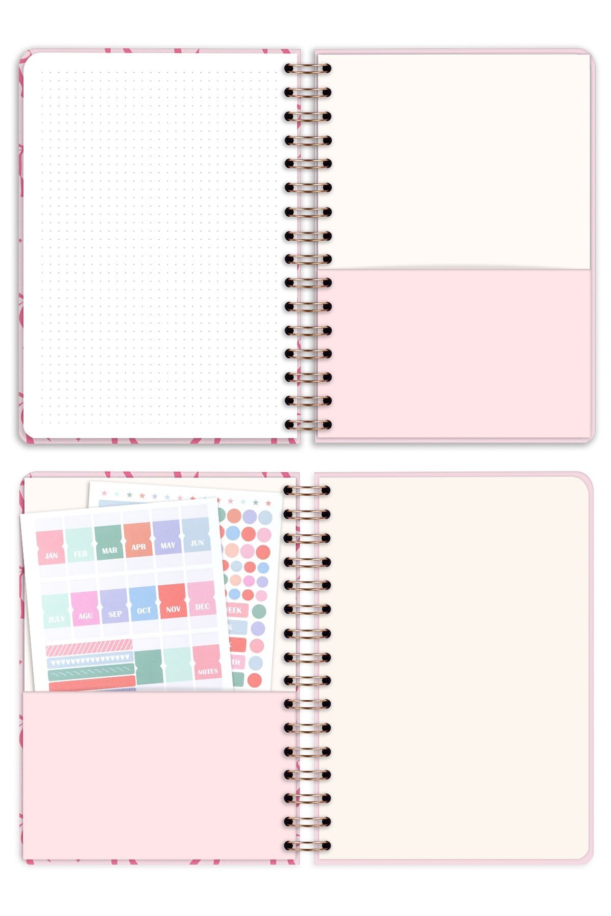 Matt Notebook A5 Spiralli Süresiz Planlayıcı Ajanda Motivasyon Sayfalı Pembe Fiyonk
