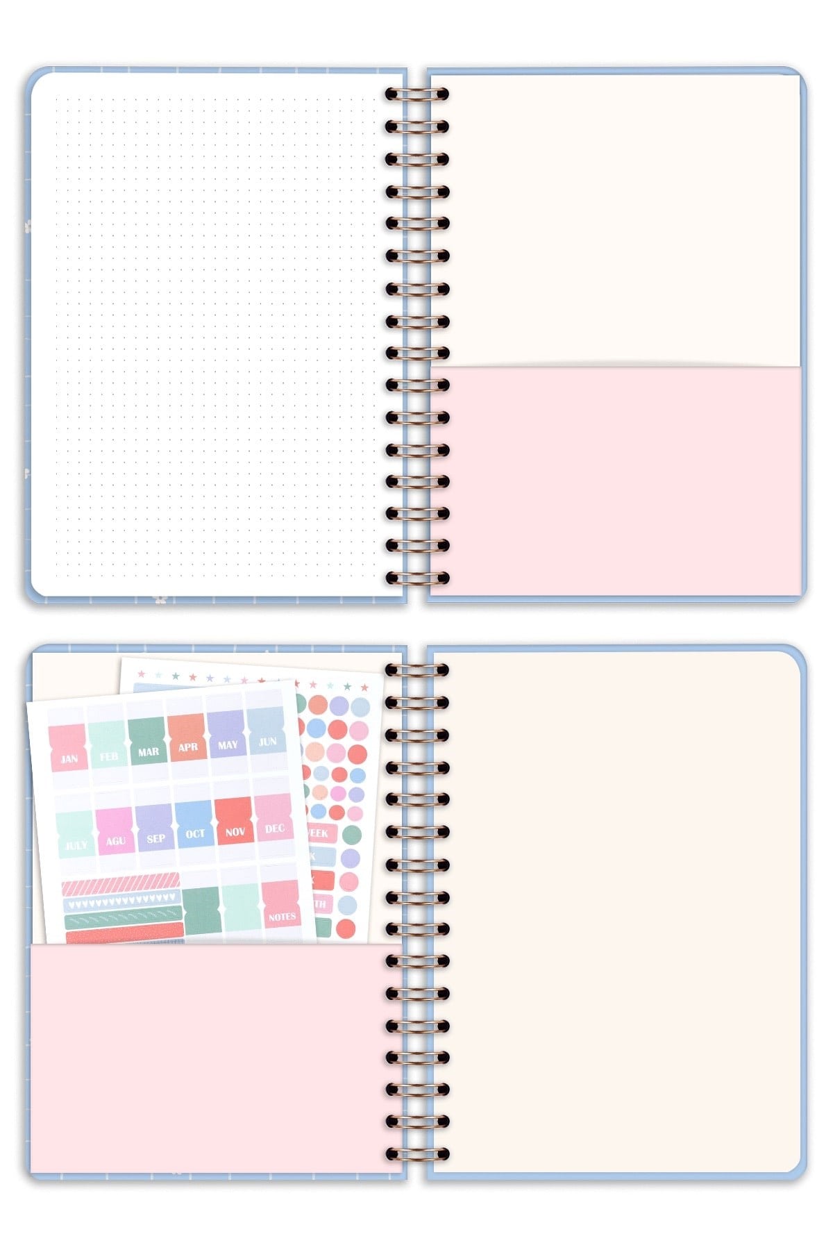 Matt Notebook A5 Spiralli Süresiz Planlayıcı Ajanda Motivasyon Sayfalı Mavi Papatya