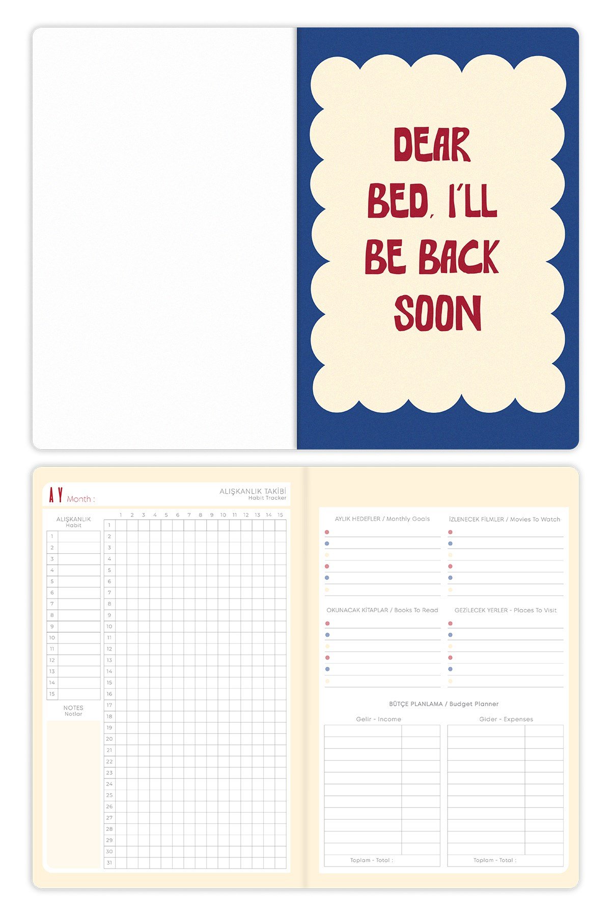 Matt Notebook A5 Süresiz Planlayıcı Ajanda 15x21 cm Motivasyon Sayfalı Kiraz