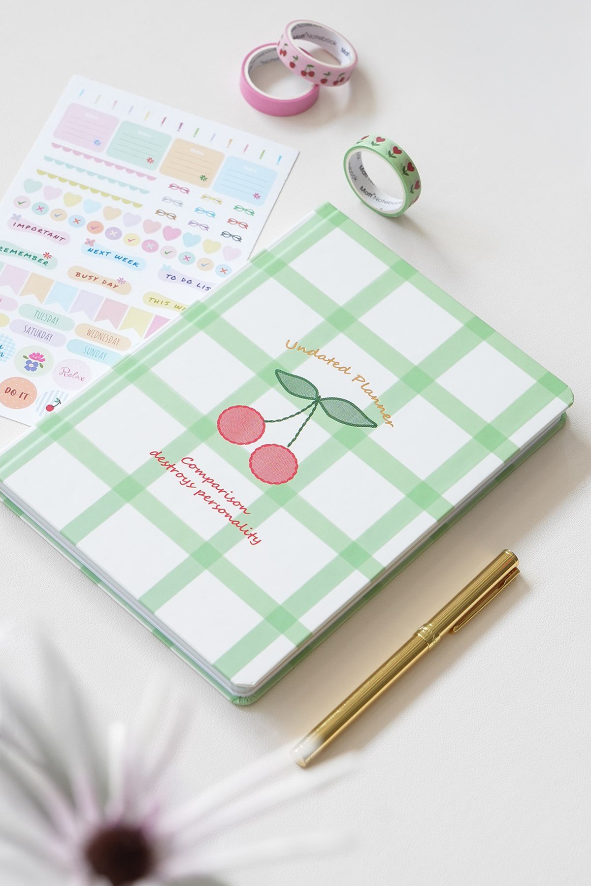 Matt Notebook A5 Süresiz Planlayıcı Ajanda 15x21 cm Motivasyon Sayfalı Kiraz