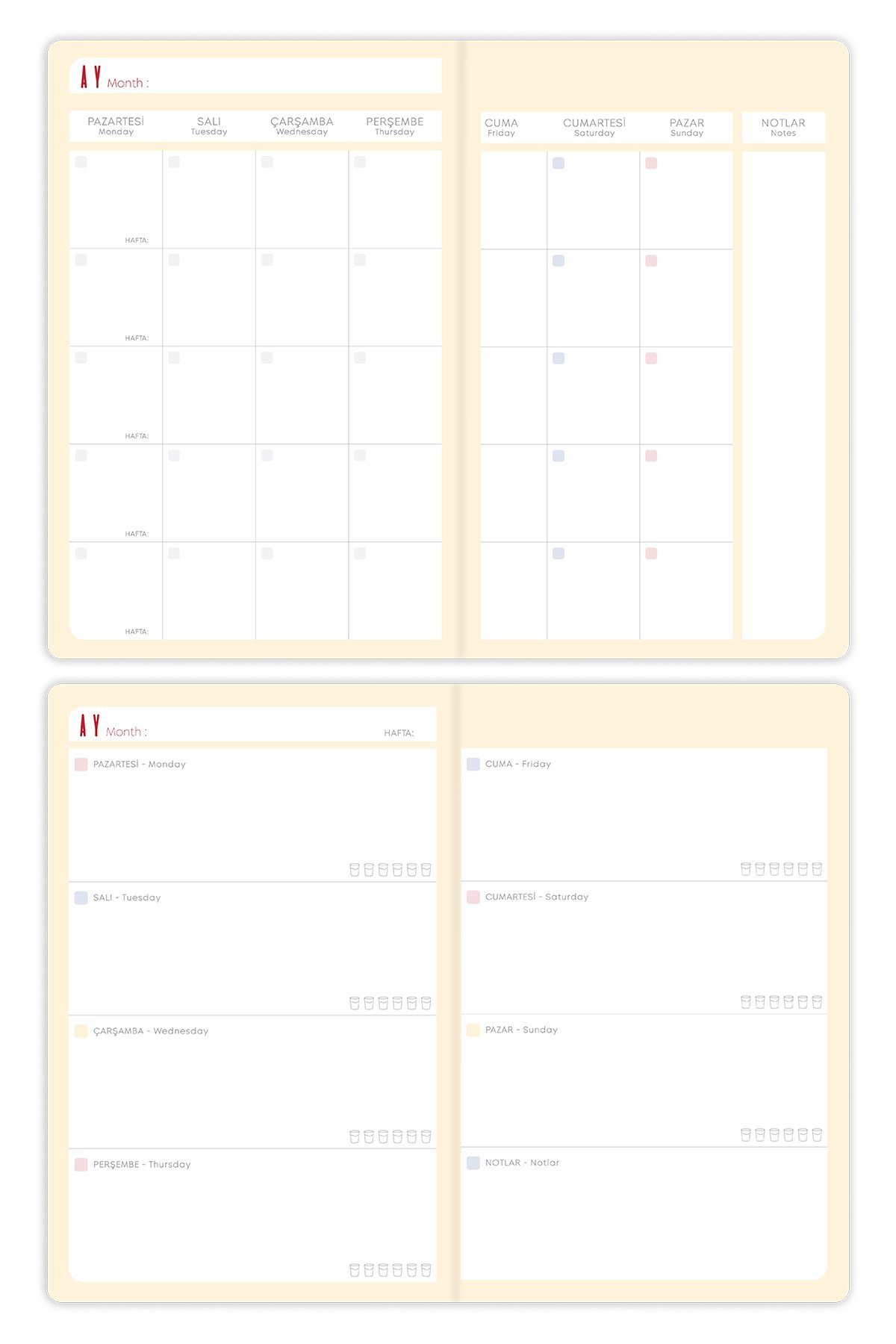 Matt Notebook A5 Süresiz Planlayıcı Ajanda 15x21 cm Motivasyon Sayfalı Kiraz
