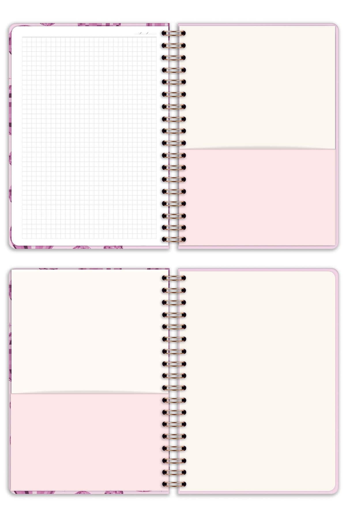 Matt Notebook B5 17x24 cm Spiralli Lastikli Kareli Tarihsiz Not Defteri Disko Topu