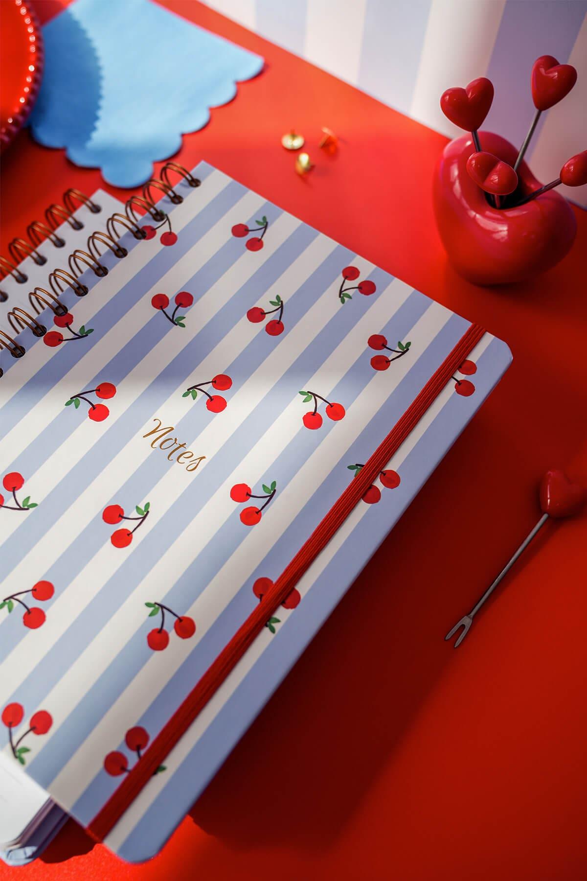 Matt Notebook B5 17x24 cm Spiralli Lastikli Çizgili Tarihsiz Not Defteri Kiraz
