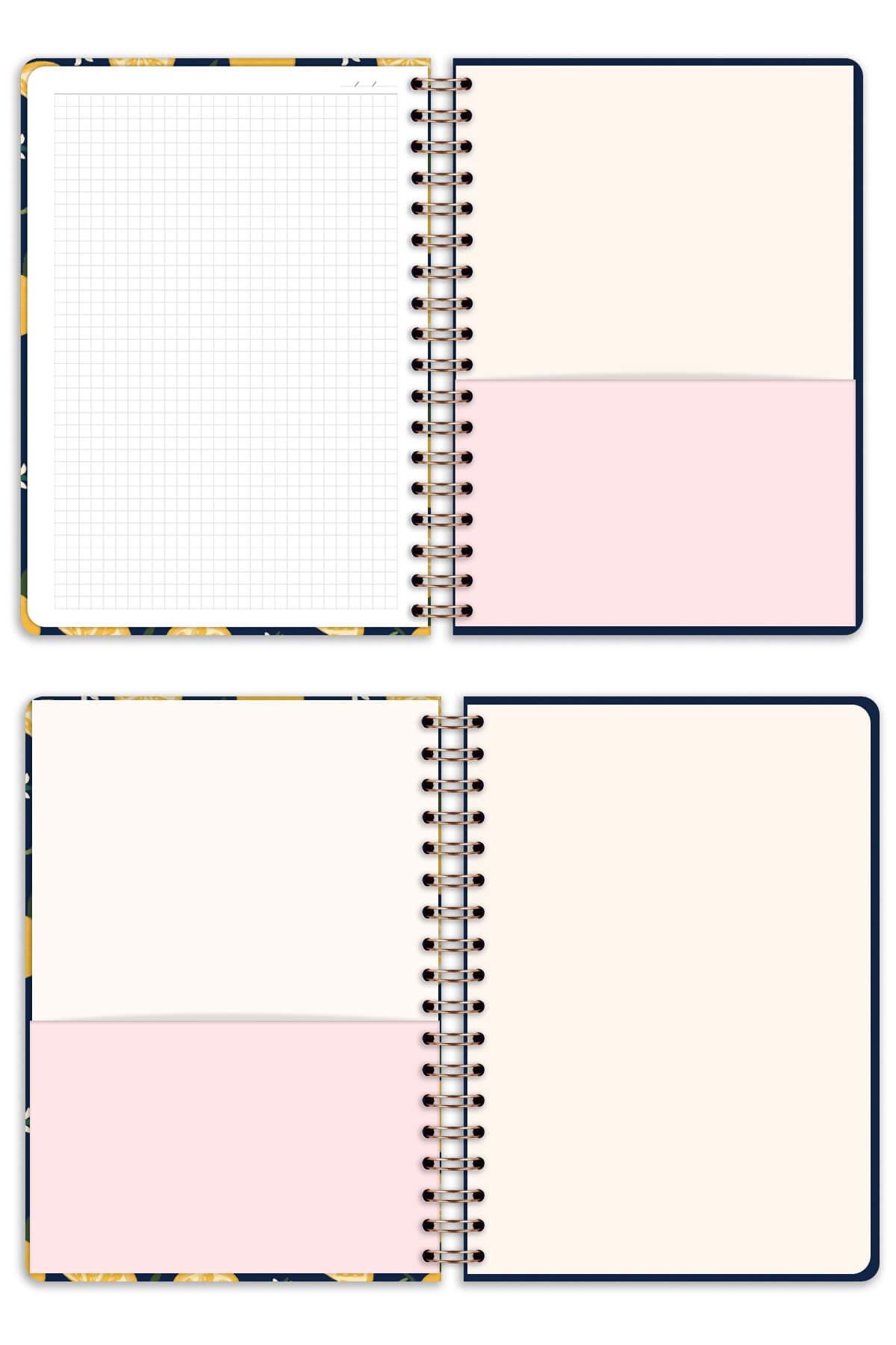 Matt Notebook B5 17x24 cm Spiralli Lastikli Kareli Tarihsiz Not Defteri Limon