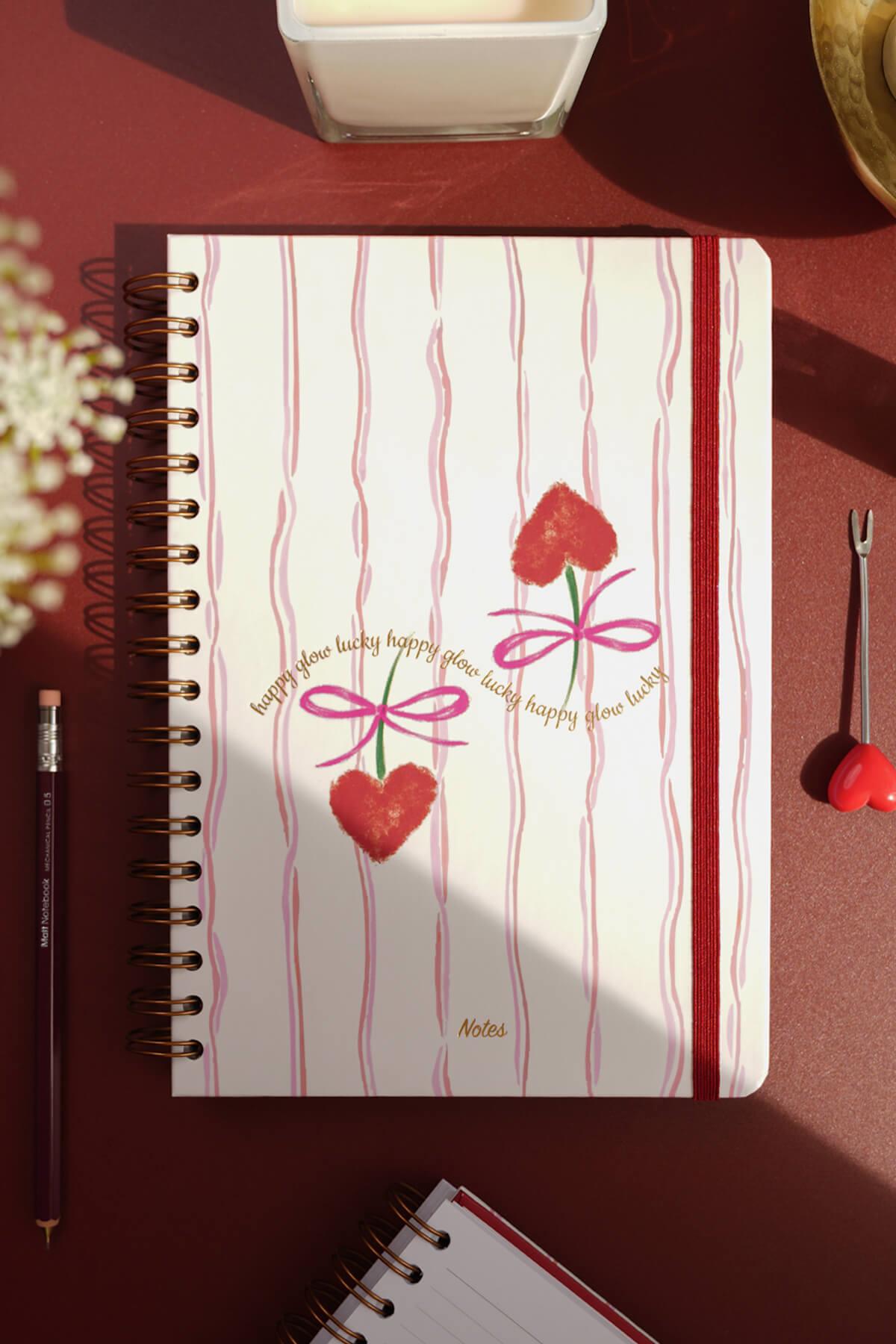 Matt Notebook B5 17x24 cm Spiralli Lastikli Çizgili Tarihsiz Not Defteri Kiraz Fiyonk