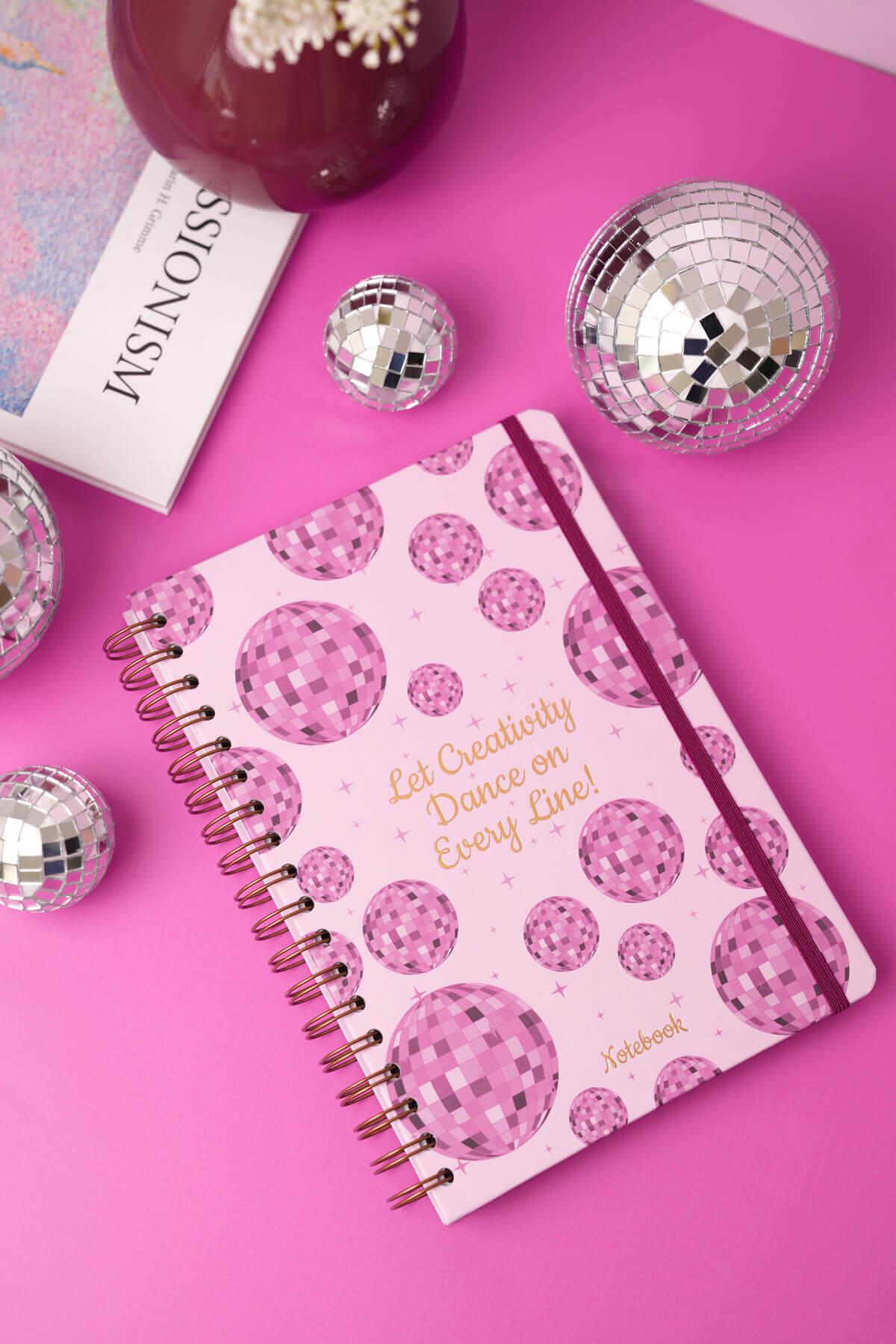 Matt Notebook B5 17x24 cm Spiralli Lastikli Kareli Tarihsiz Not Defteri Disko Topu