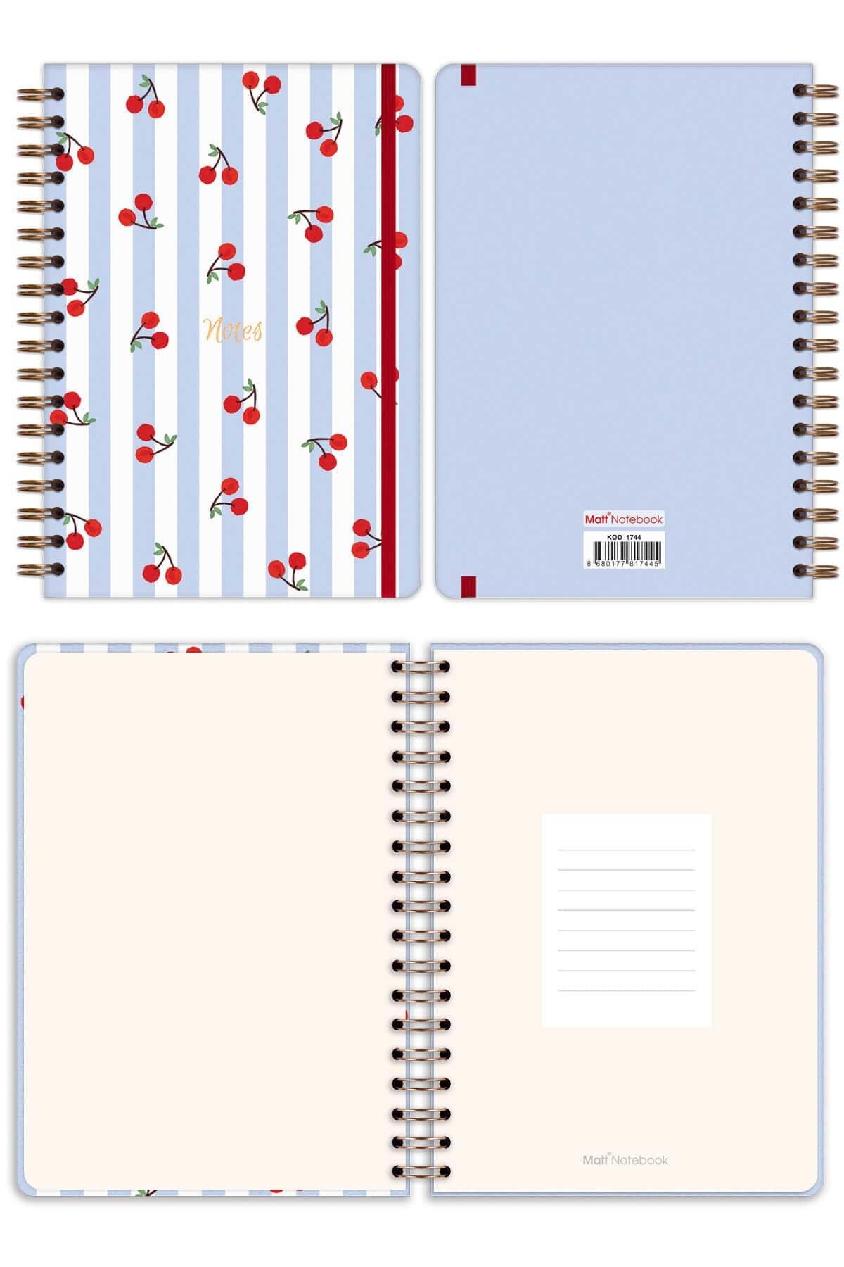 Matt Notebook B5 17x24 cm Spiralli Lastikli Çizgili Tarihsiz Not Defteri Kiraz