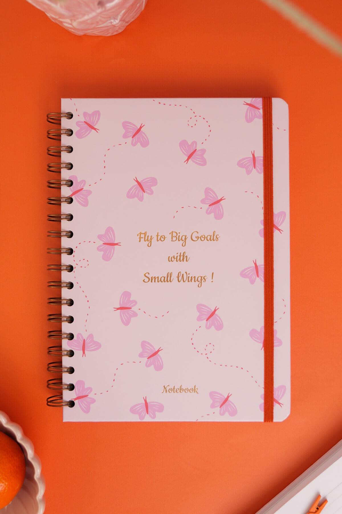 Matt Notebook B5 17x24 cm Spiralli Lastikli Çizgili Tarihsiz Not Defteri Kelebekler
