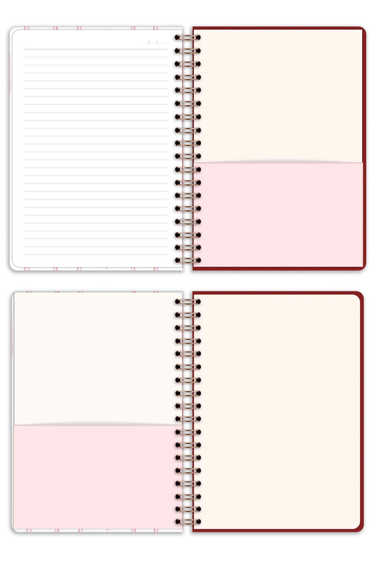 Matt Notebook B5 17x24 cm Spiralli Lastikli Çizgili Tarihsiz Not Defteri Kiraz Fiyonk