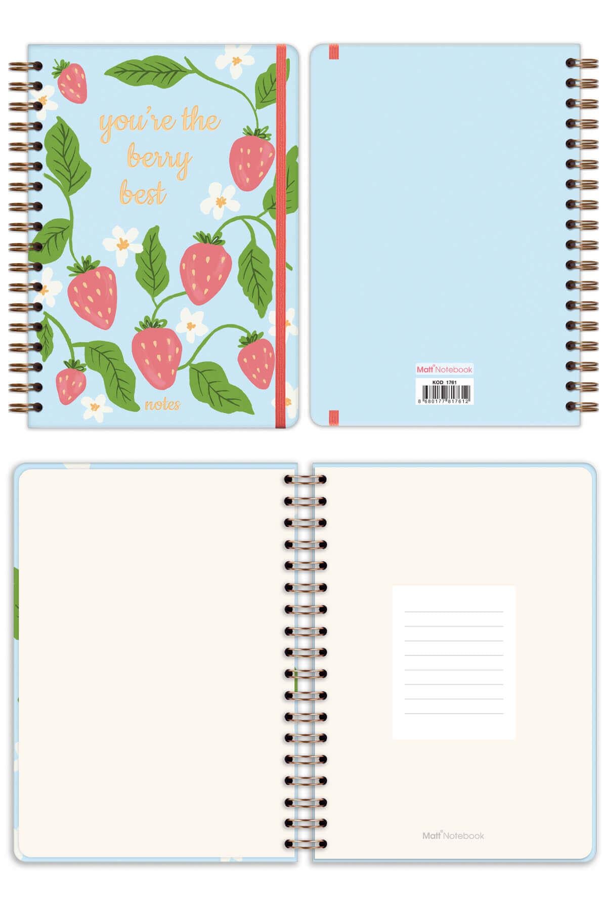 Matt Notebook B5 17x24 cm Spiralli Lastikli Noktalı Tarihsiz Not Defteri Çilek