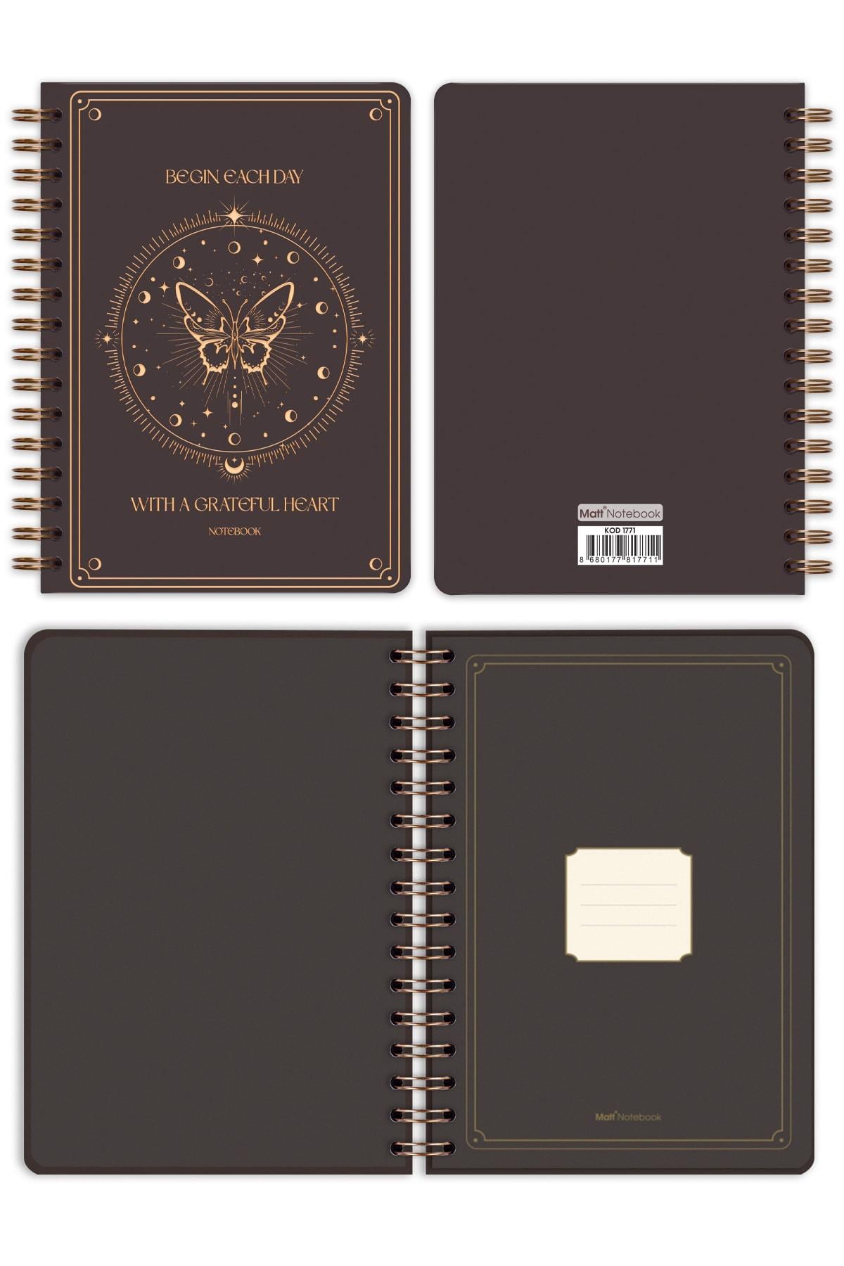 Matt Notebook Bullet Journal Edition A5 15x21 cm Spiralli Noktalı Tarihsiz Not Defteri Kelebek