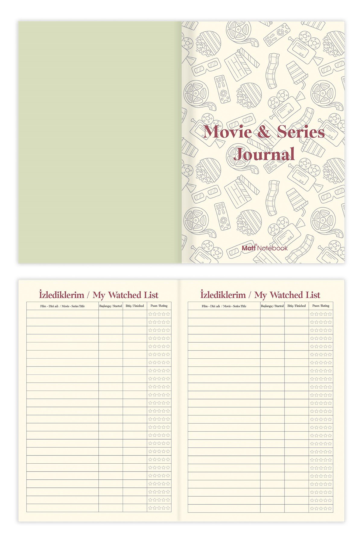 Matt Notebook Film & Dizi Günlüğü - Movie & Series Journal Yeşil