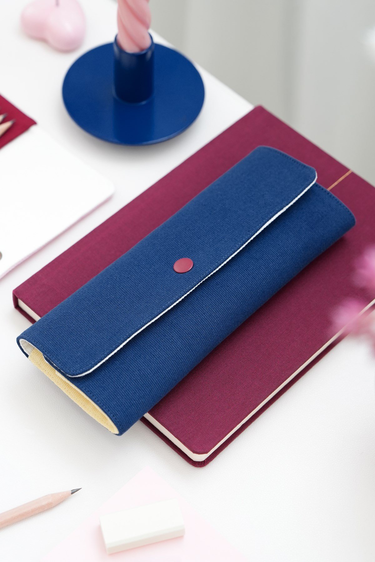 Matt Notebook Kanvas Kalemlik – Makyaj Çantası Organizer ve Düzenleyici Lacivert