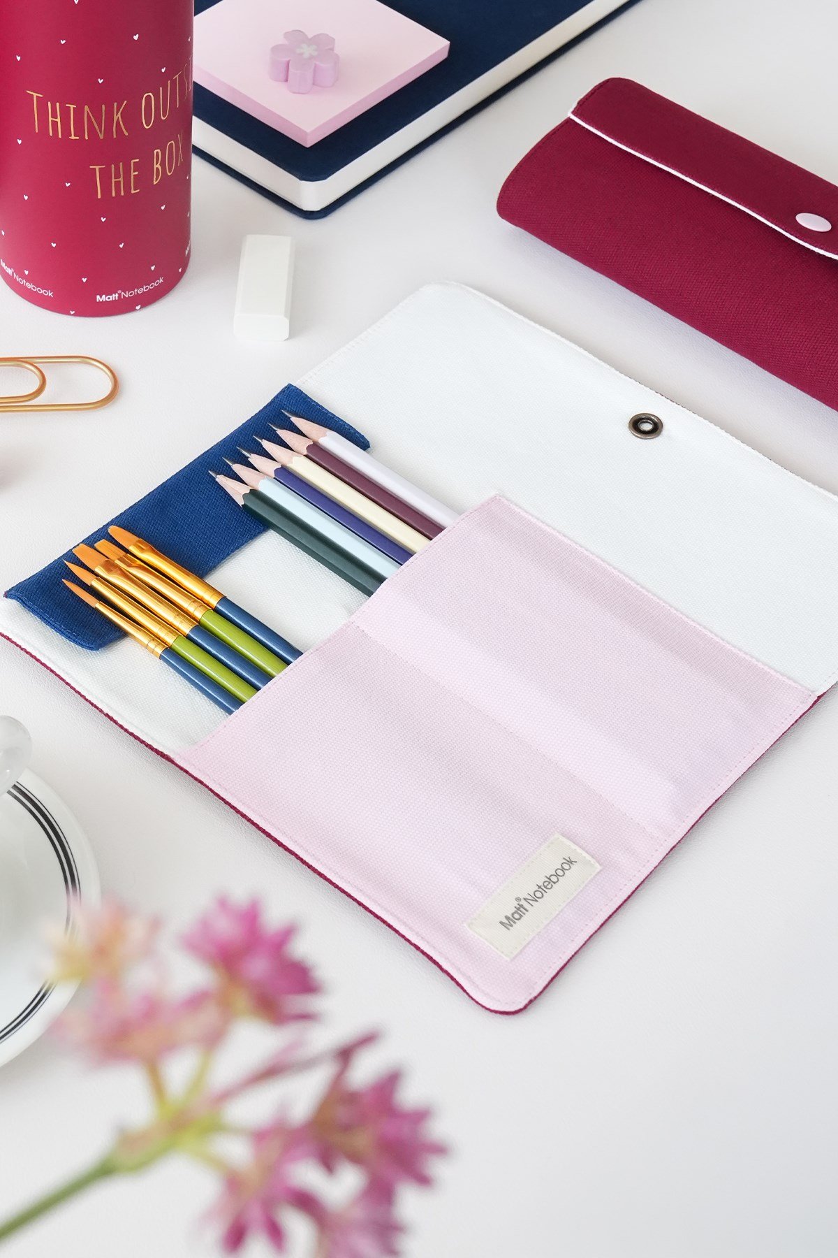 Matt Notebook Kanvas Kalemlik – Makyaj Çantası Organizer ve Düzenleyici Bordo