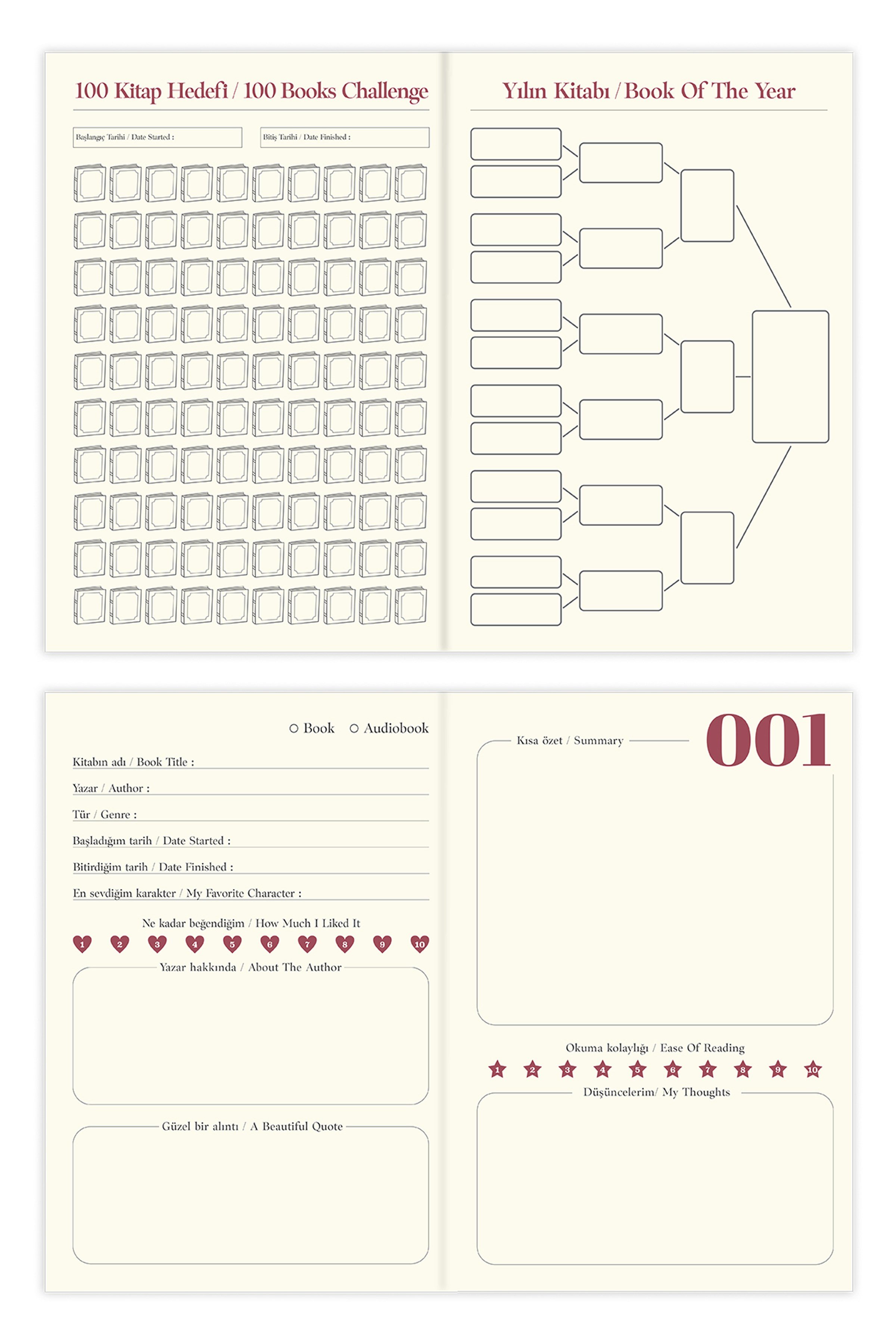 Matt Notebook Kitap Okuma Günlüğü Reading Journal Bordo