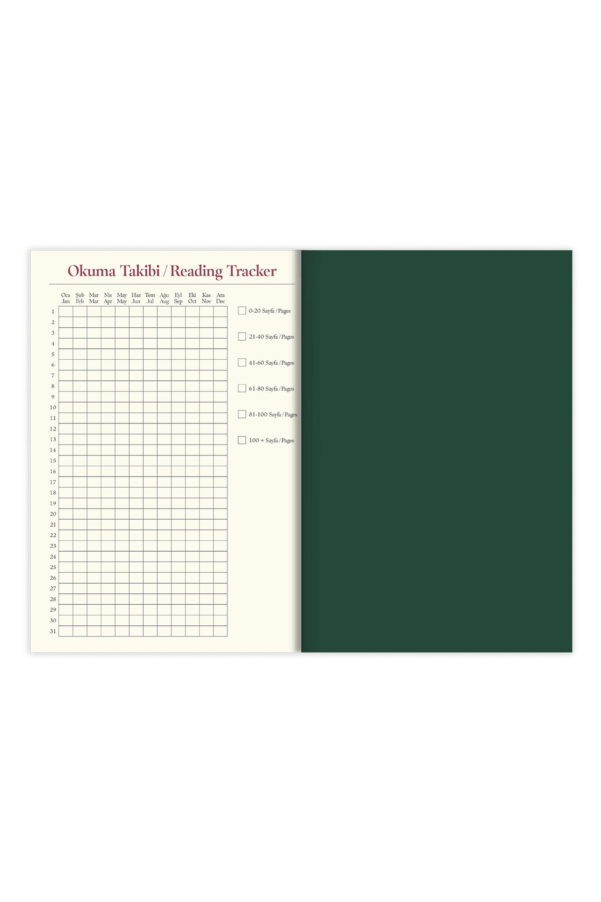 Matt Notebook Kitap Okuma Günlüğü Reading Journal Yeşil