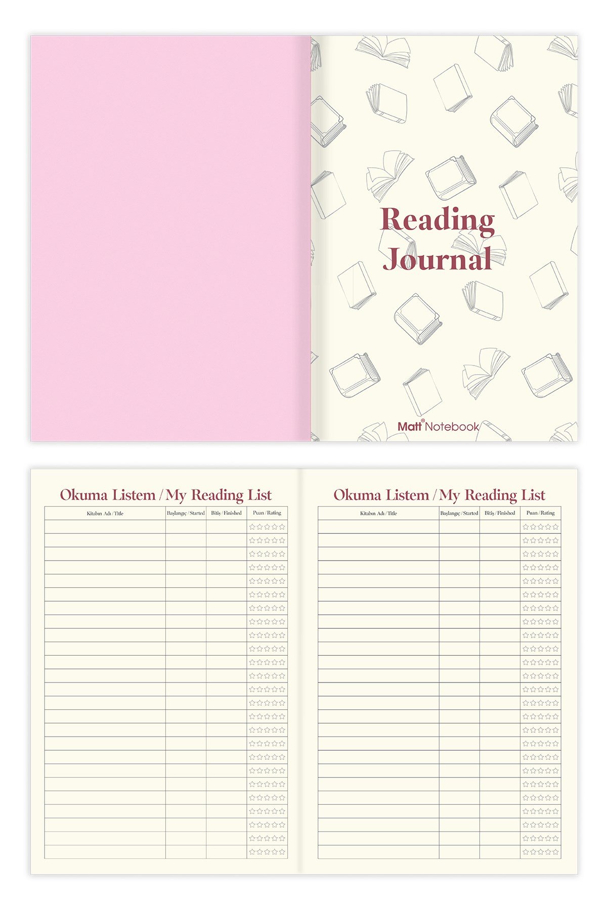 Matt Notebook Kitap Okuma Günlüğü Reading Journal Bordo