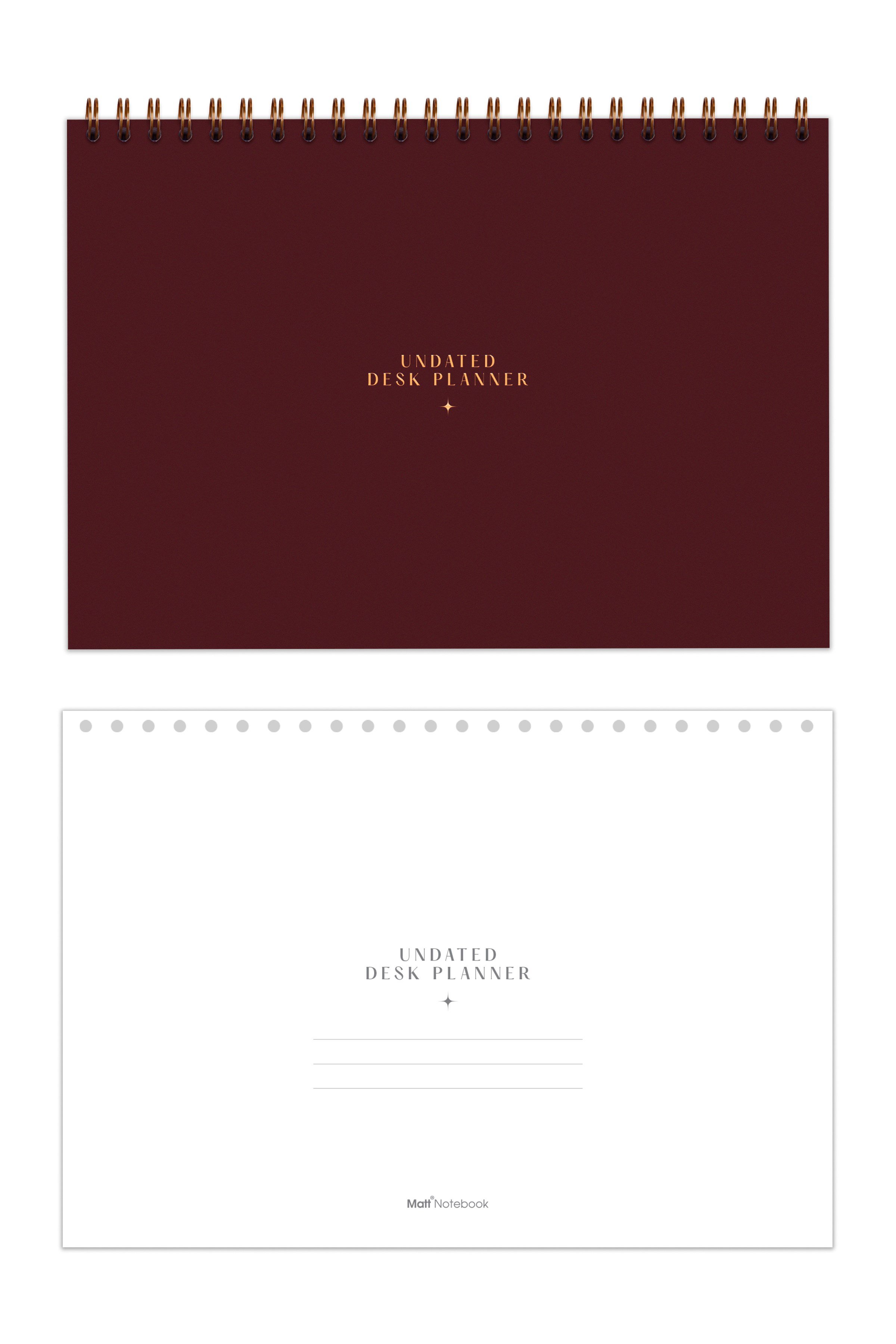 Matt Notebook Süresiz Haftalık Masaüstü Planlayıcı 12 Aylık Undated Desk Planner Bordo