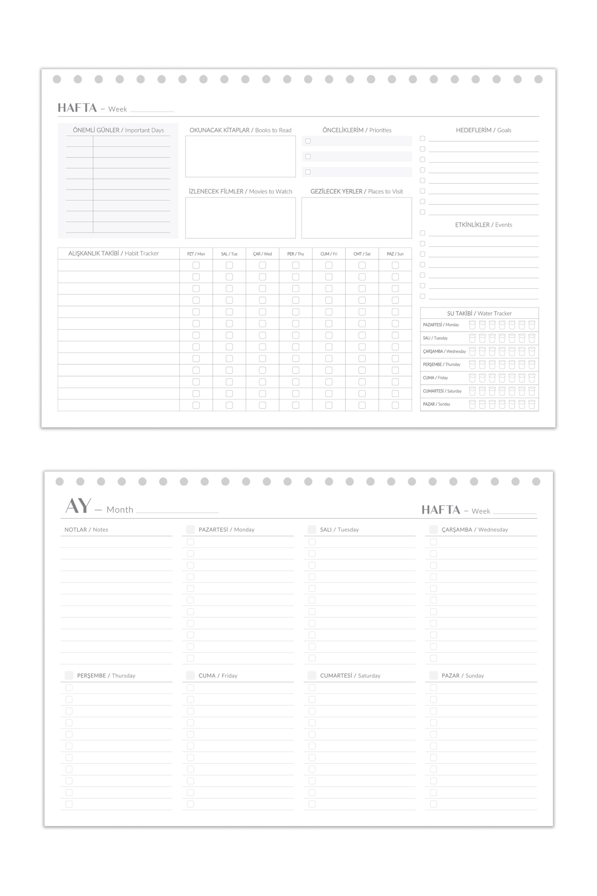 Matt Notebook Süresiz Haftalık Masaüstü Planlayıcı 12 Aylık Undated Desk Planner Siyah