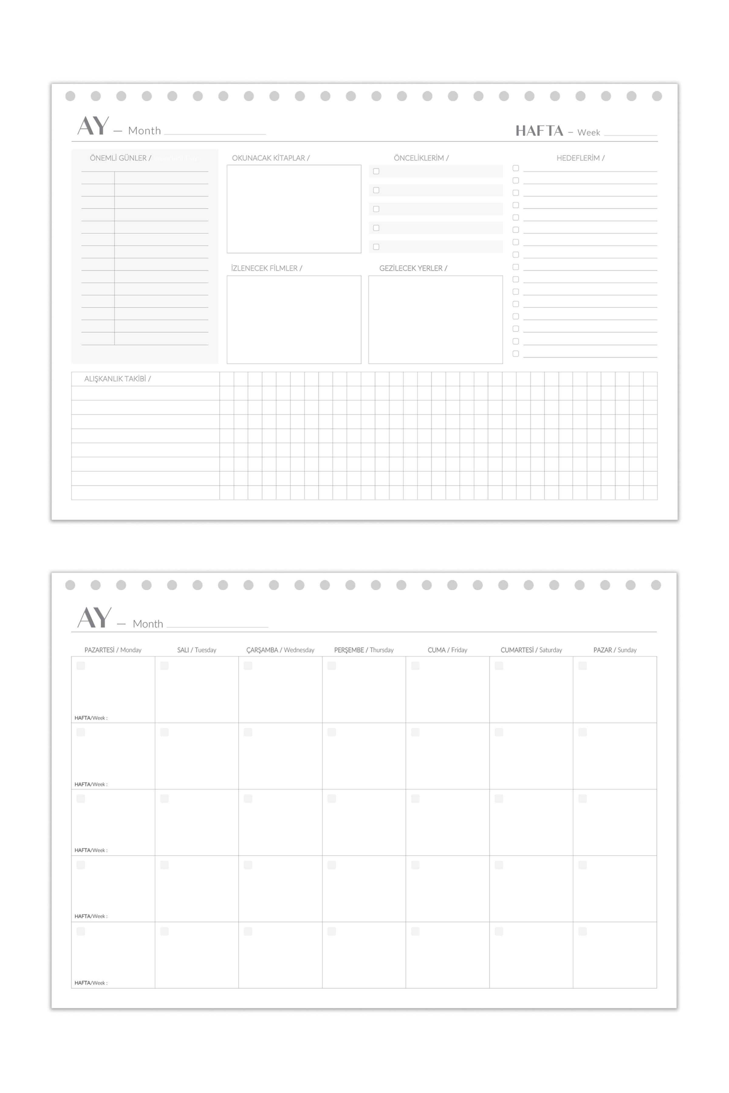 Matt Notebook Süresiz Haftalık Masaüstü Planlayıcı 12 Aylık Undated Desk Planner Siyah