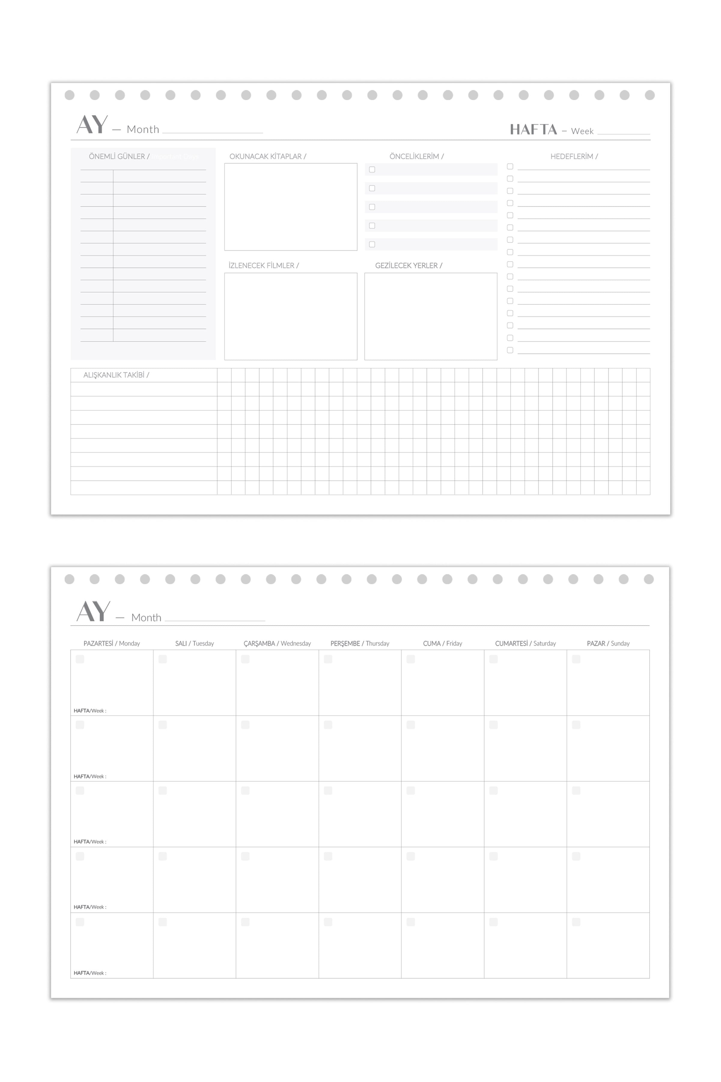 Matt Notebook Süresiz Haftalık Masaüstü Planlayıcı 12 Aylık Undated Desk Planner Siyah