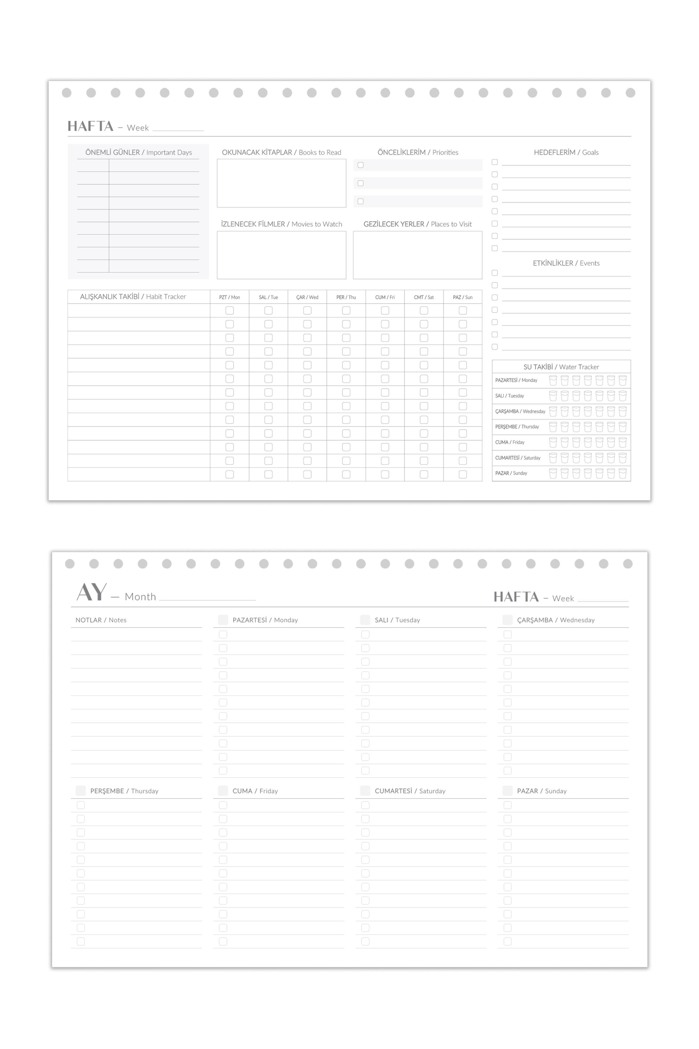Matt Notebook Süresiz Haftalık Masaüstü Planlayıcı 12 Aylık Undated Desk Planner Siyah
