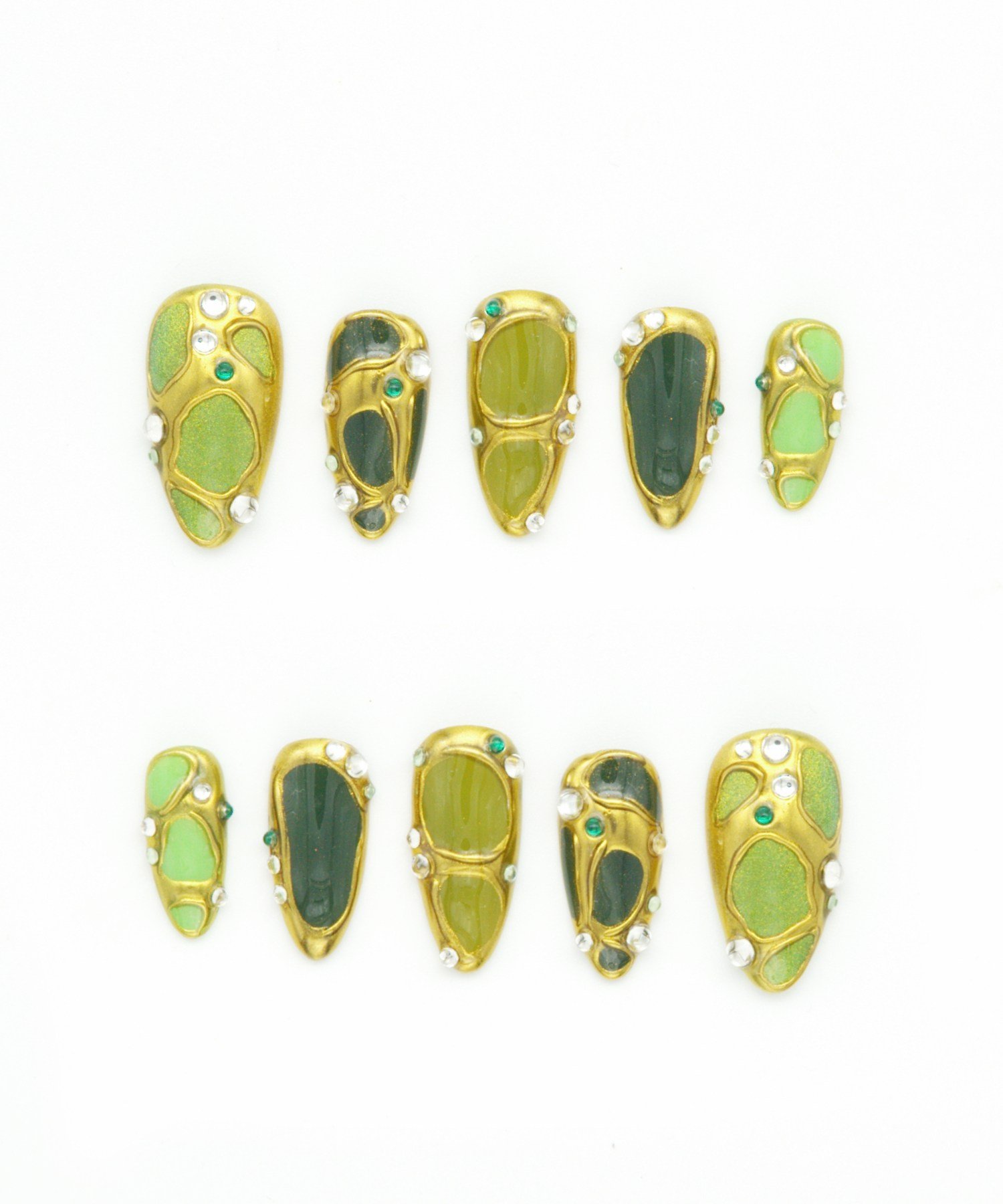 Fairy Leaves Protez Jel Takma Tırnak - El Yapımı Kalıcı Oje Nail Art Gold Chrome - NC104