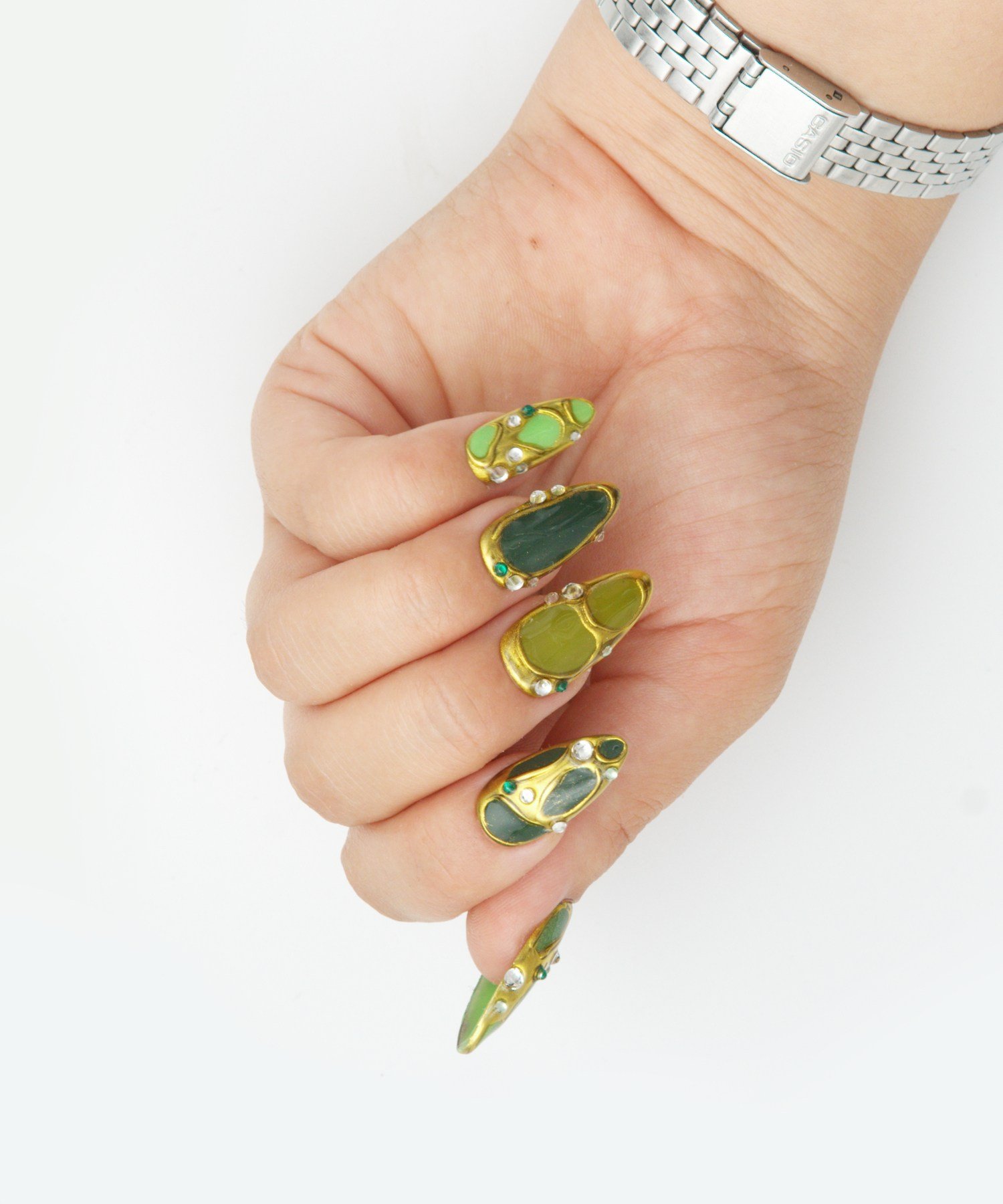 Fairy Leaves Protez Jel Takma Tırnak - El Yapımı Kalıcı Oje Nail Art Gold Chrome - NC104