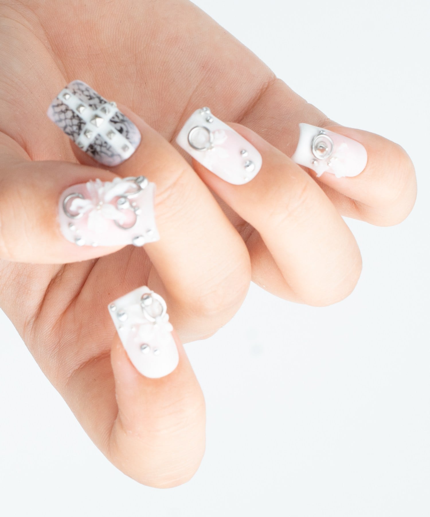 Floral Piercing Protez Jel Takma Tırnak - El Yapımı Kalıcı Oje Nail Art 3D - NC225