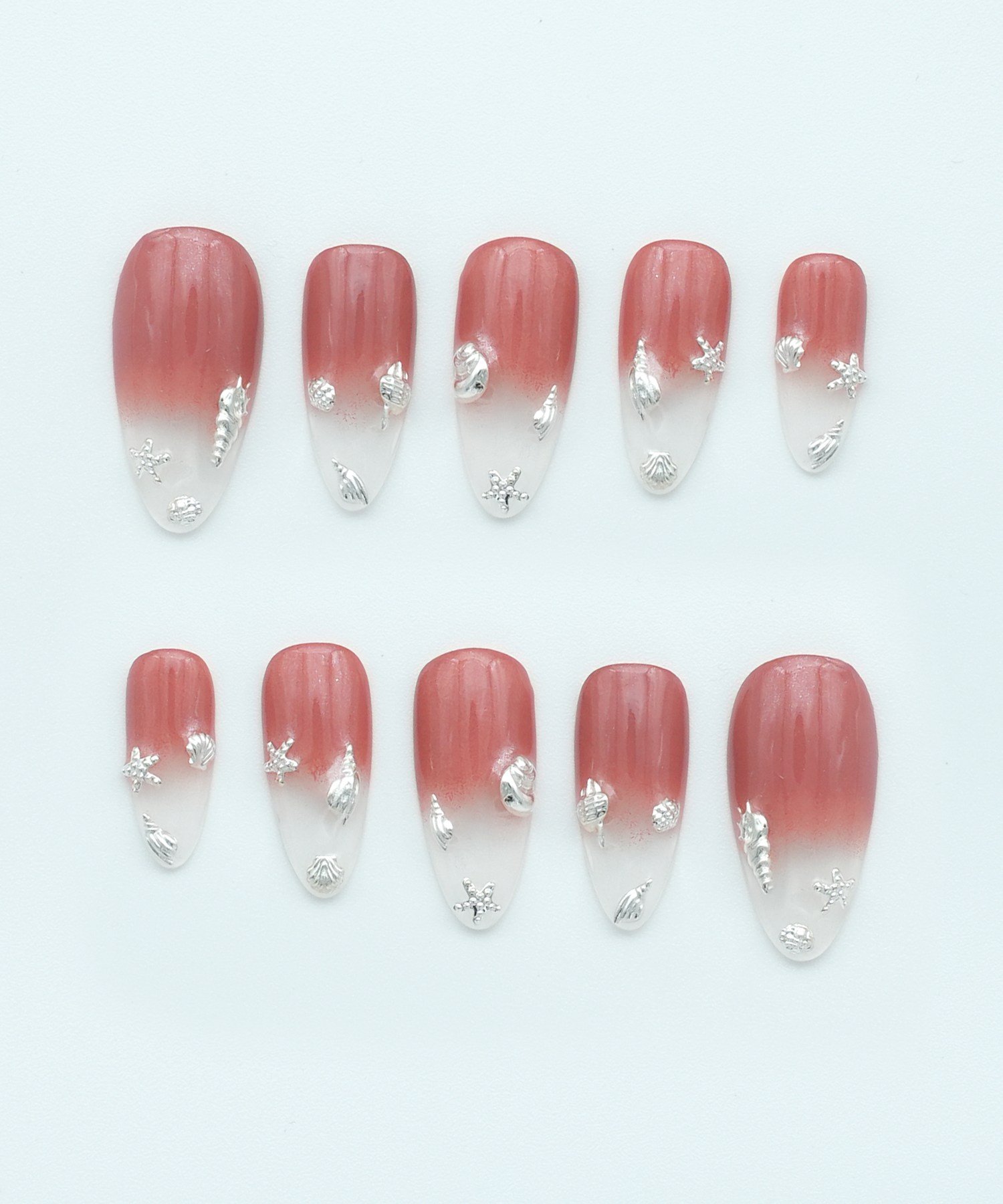 Ocean Glow Ombre Protez Jel Takma Tırnak - El Yapımı Kalıcı Oje Nail Art - NC218