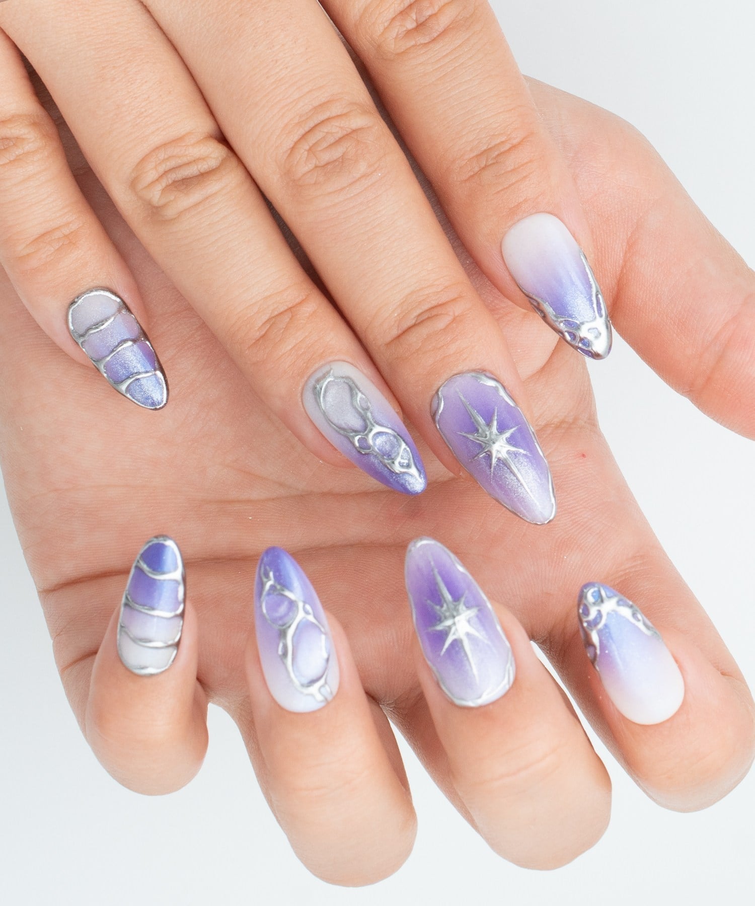 Purple Violet Aura Protez Jel Takma Tırnak - El Yapımı Kalıcı Oje Nail Art 3D- NC219
