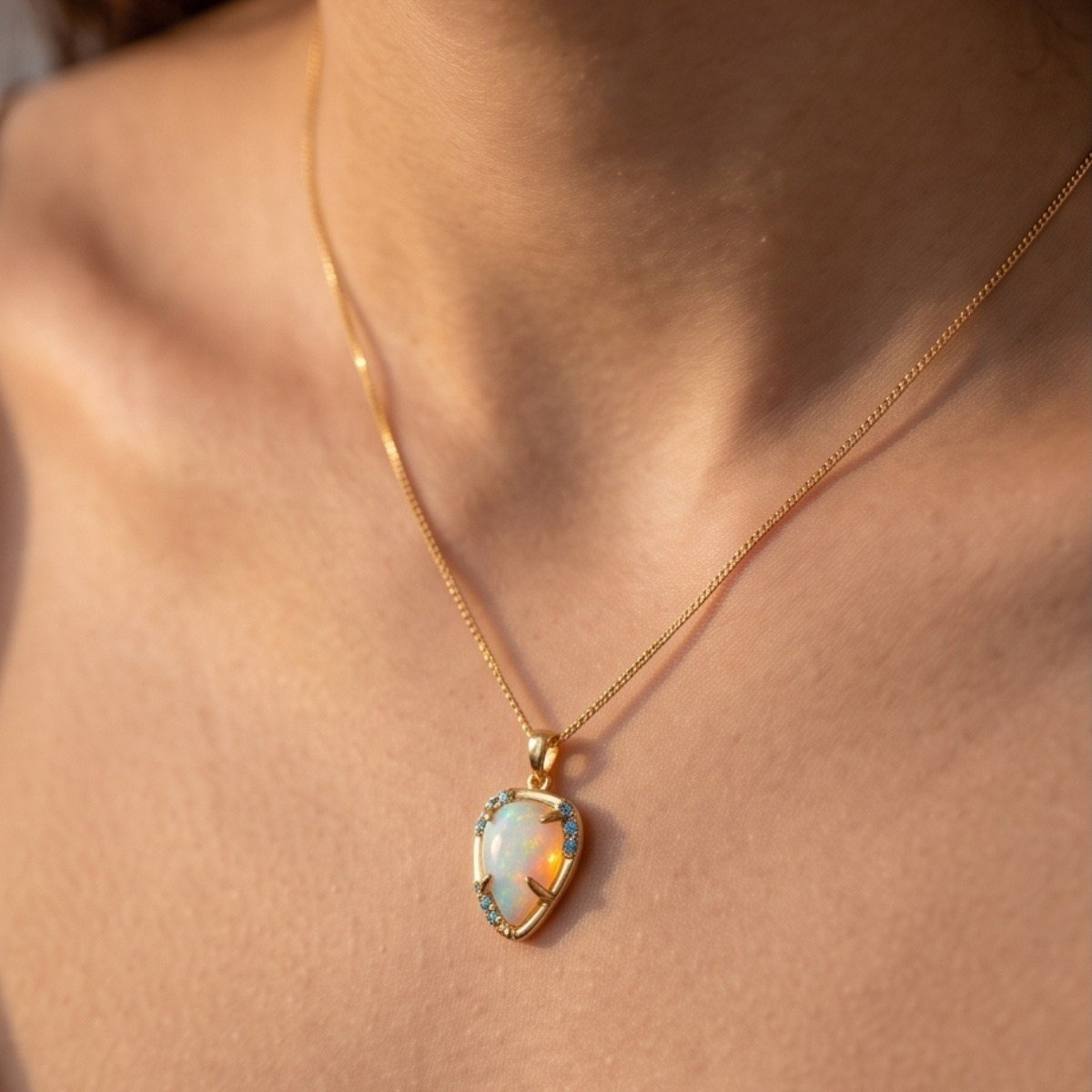 Opal ve Blue Topaz Özel Tasarım Kolye – TSR1483