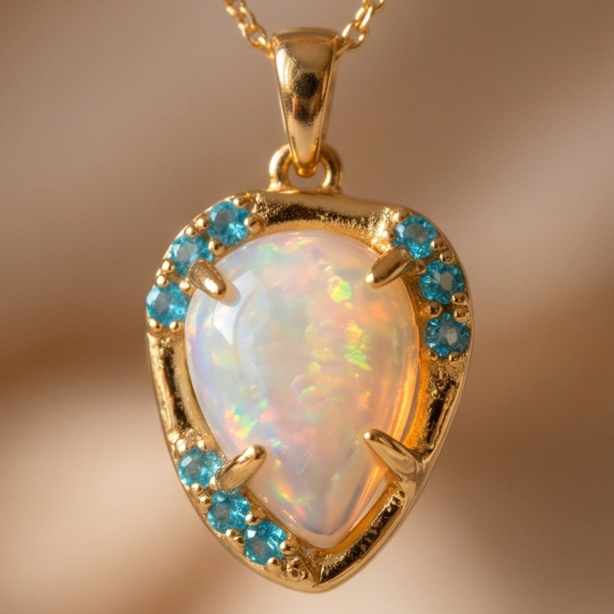 Opal ve Blue Topaz Özel Tasarım Kolye – TSR1483