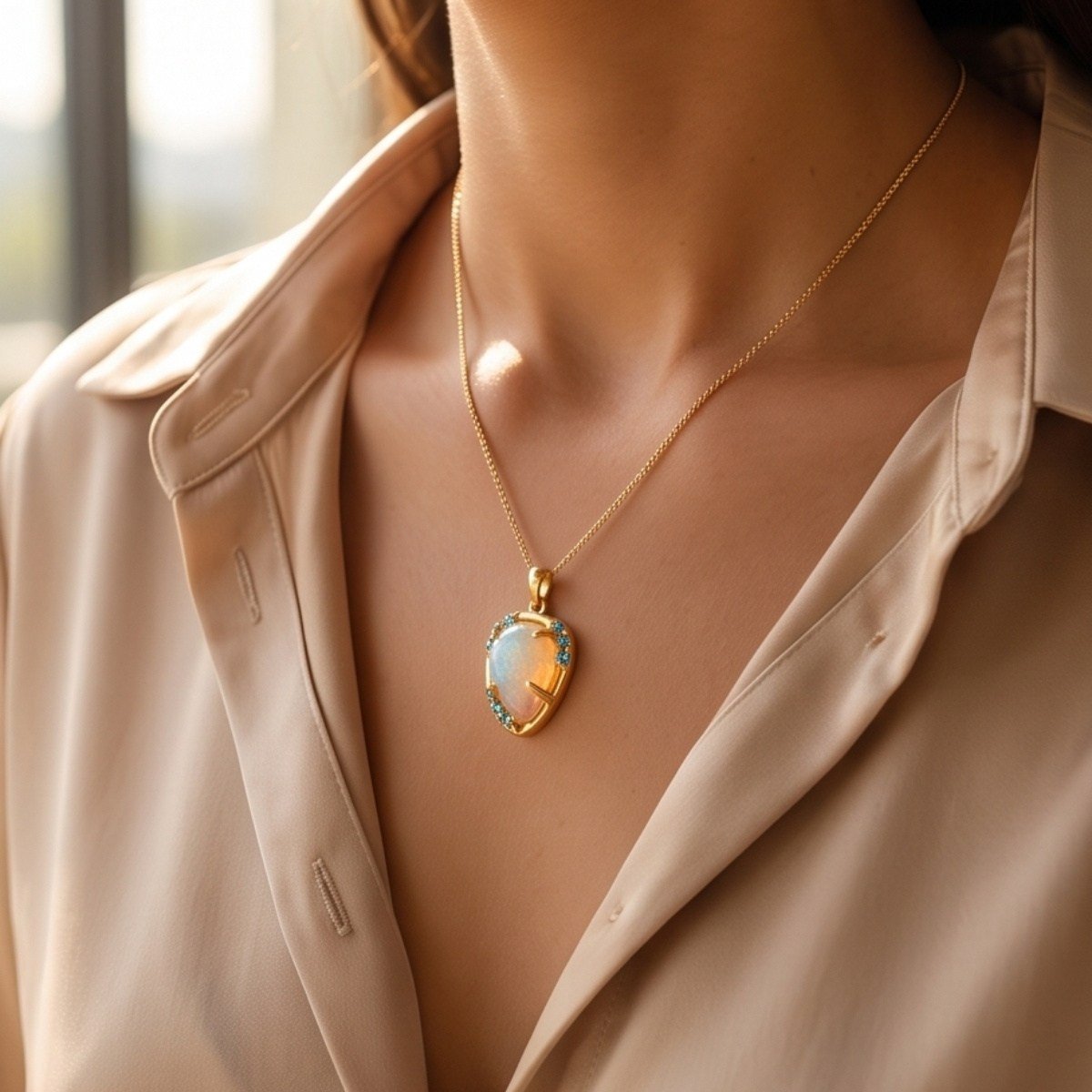 Opal ve Blue Topaz Özel Tasarım Kolye – TSR1483