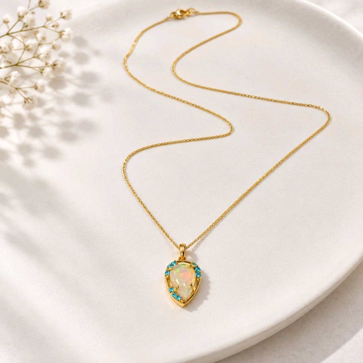 Opal ve Blue Topaz Özel Tasarım Kolye – TSR1483