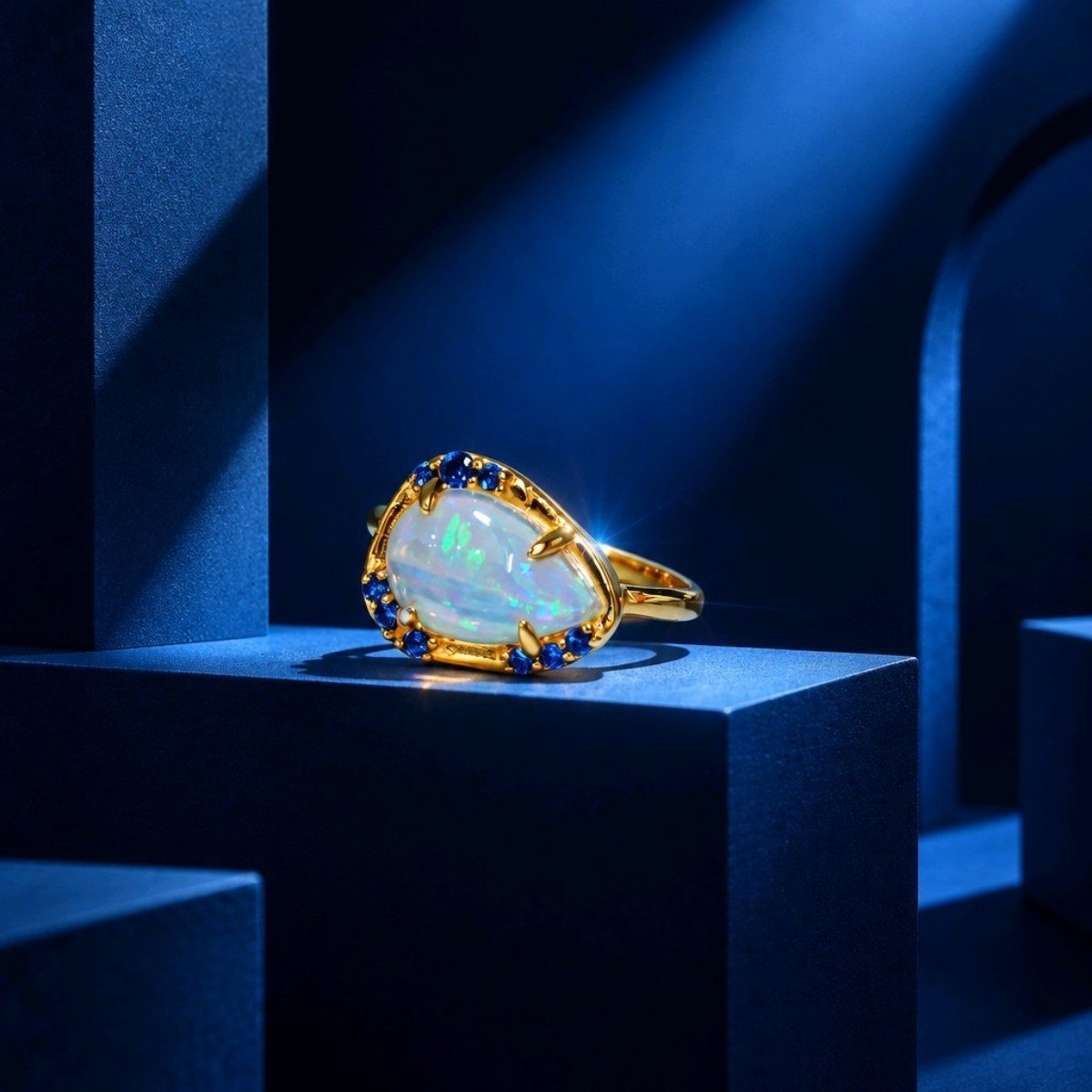 Opal ve Blue Topaz Özel Tasarım Yüzük – OTS1281