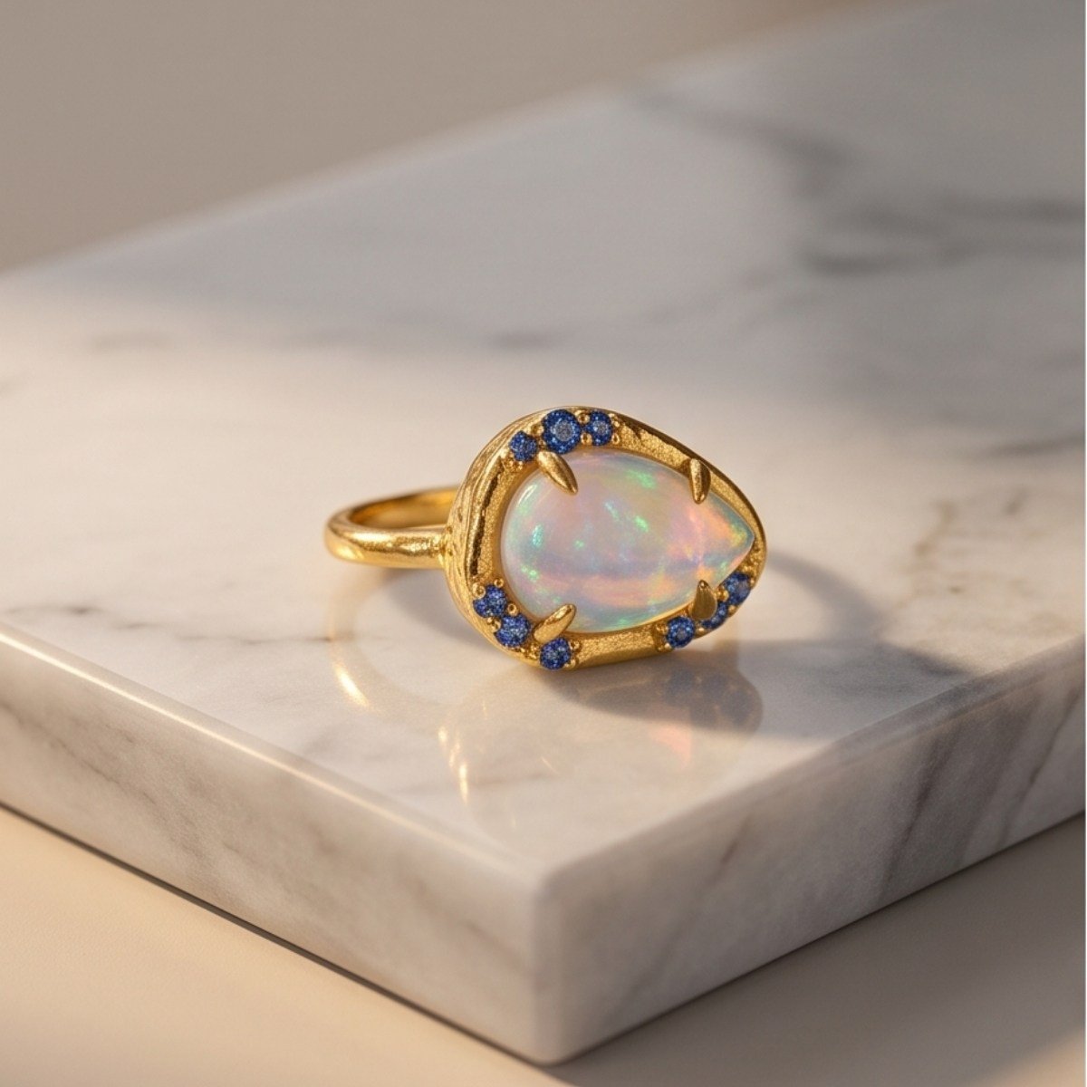 Opal ve Blue Topaz Özel Tasarım Yüzük – OTS1281