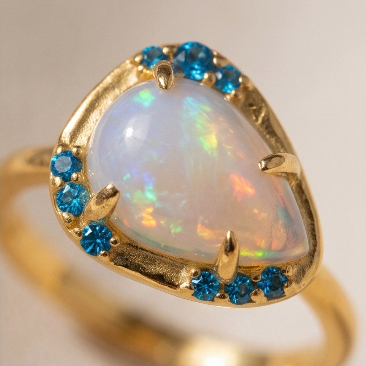 Opal ve Blue Topaz Özel Tasarım Yüzük – OTS1281