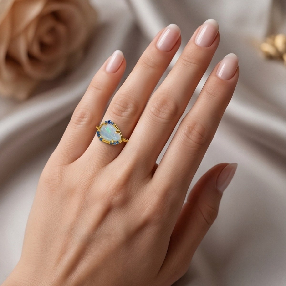 Opal ve Blue Topaz Özel Tasarım Yüzük – OTS1281